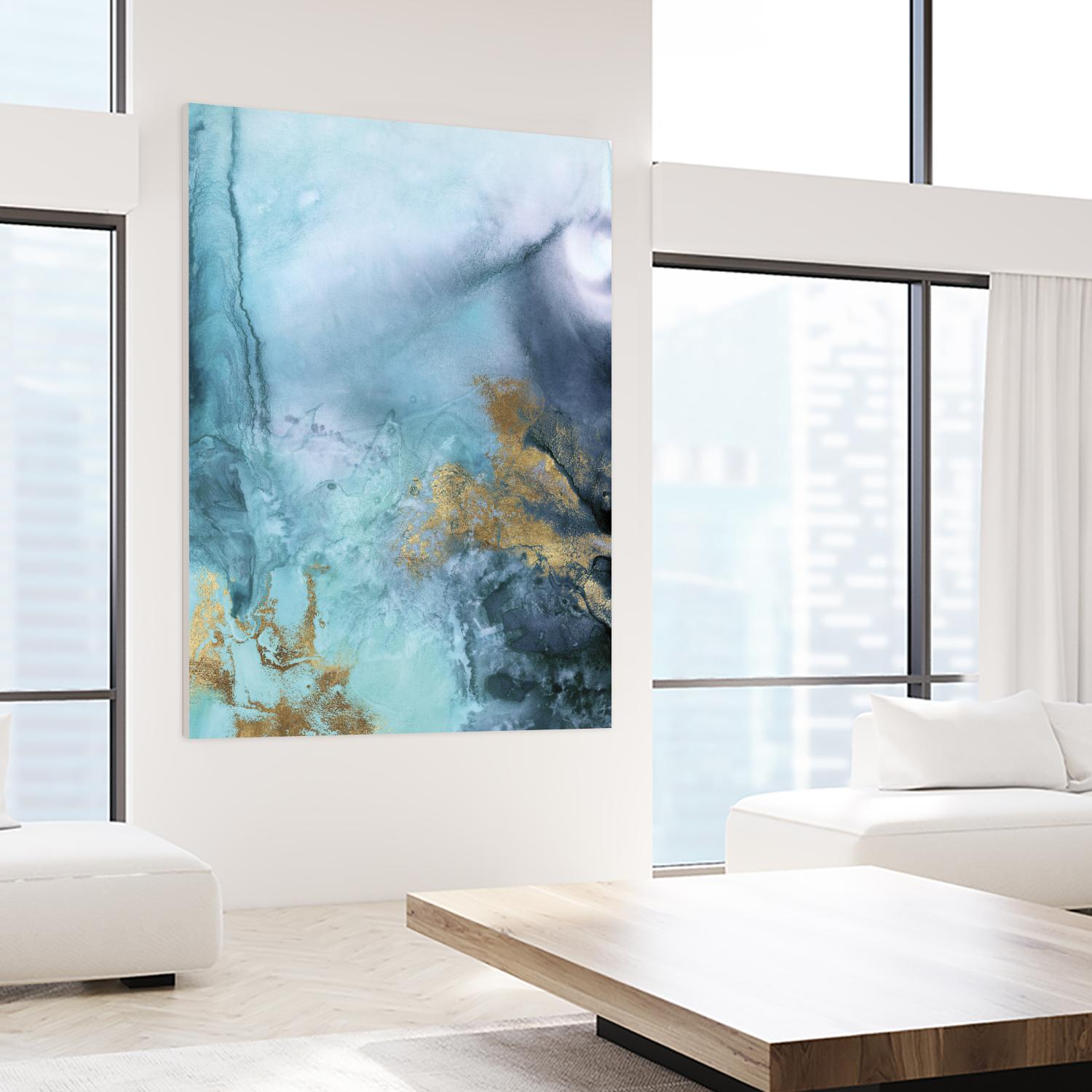 Gold Under the Sea I by Eva Watts on GIANT ART - blue abstract