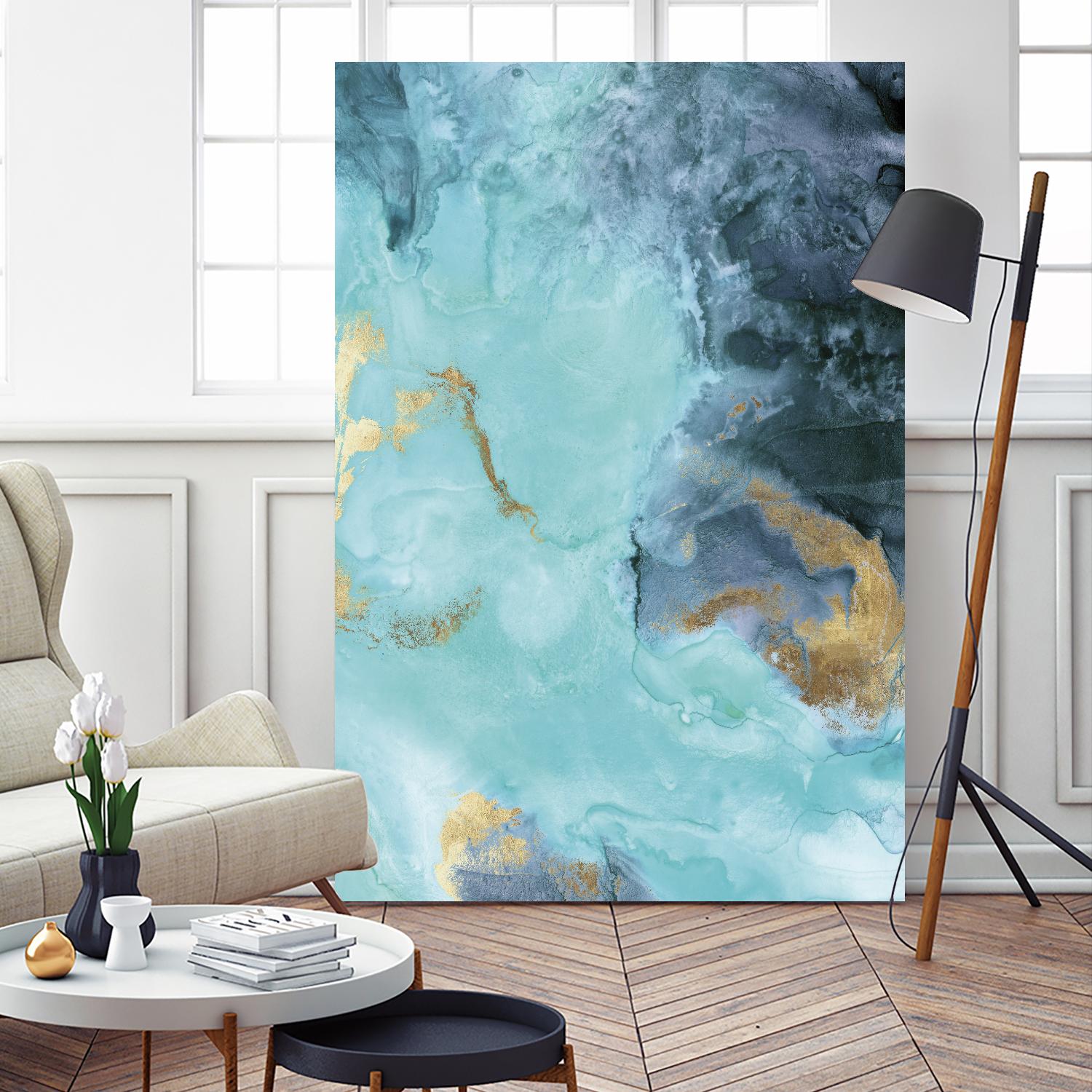 Gold Under the Sea II by Eva Watts on GIANT ART - blue abstract
