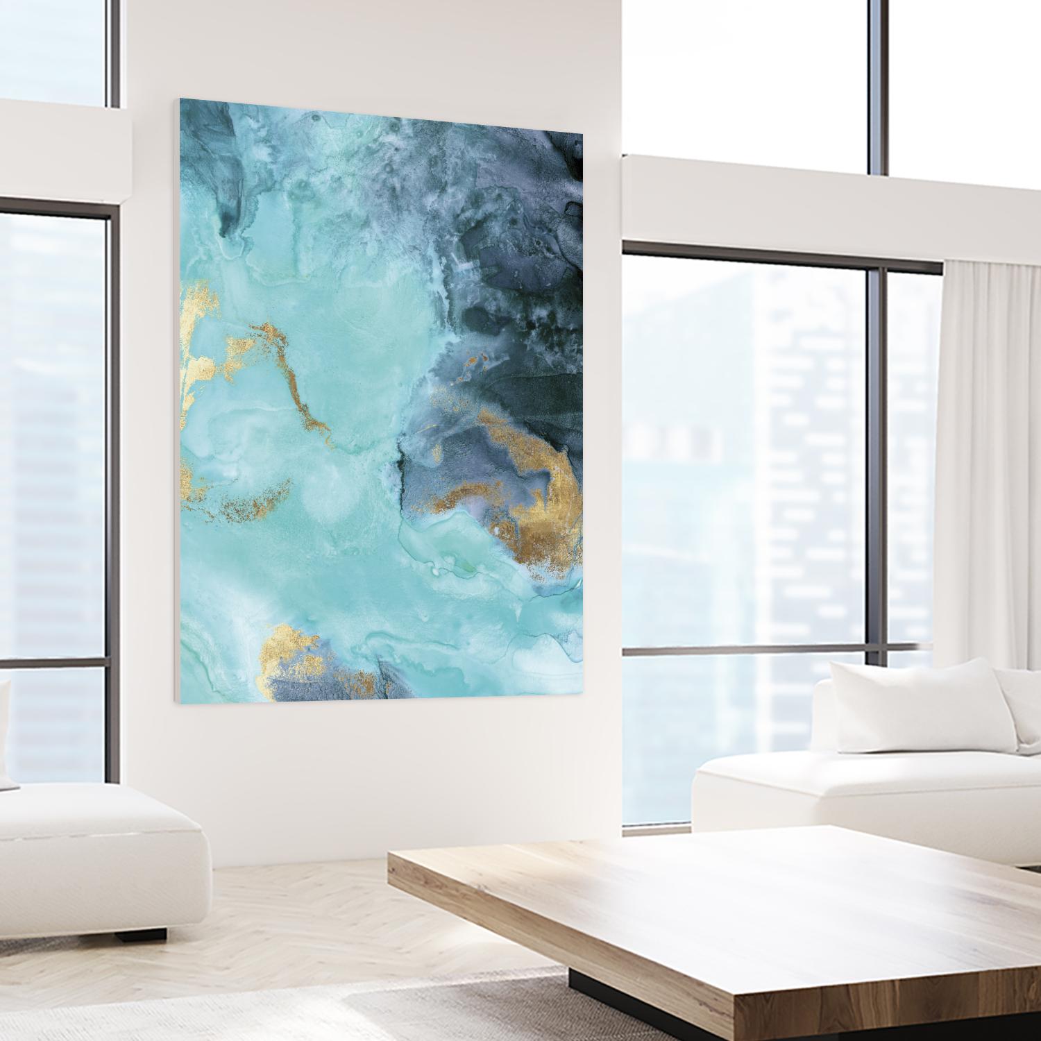 Gold Under the Sea II by Eva Watts on GIANT ART - blue abstract