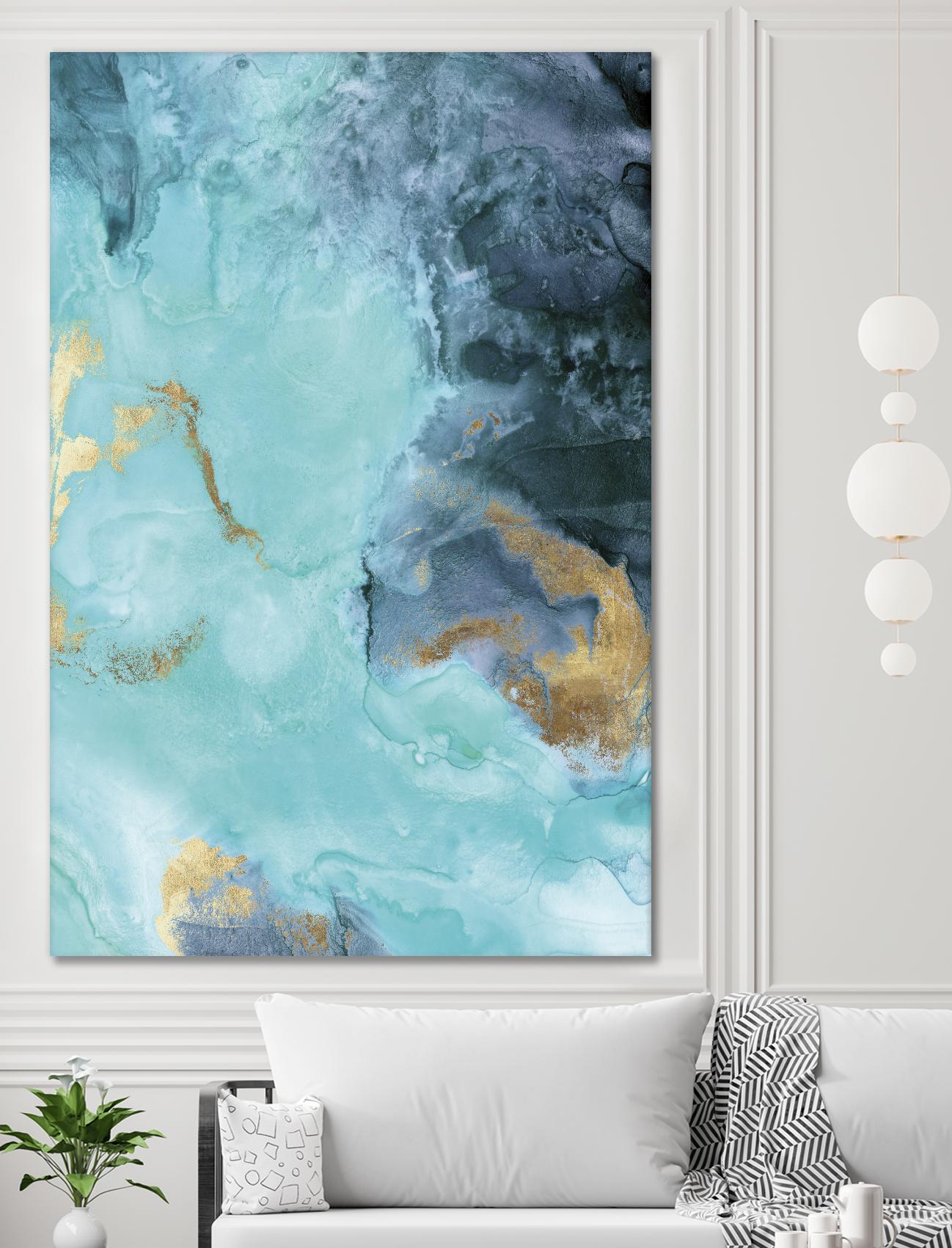 Gold Under the Sea II by Eva Watts on GIANT ART - blue abstract