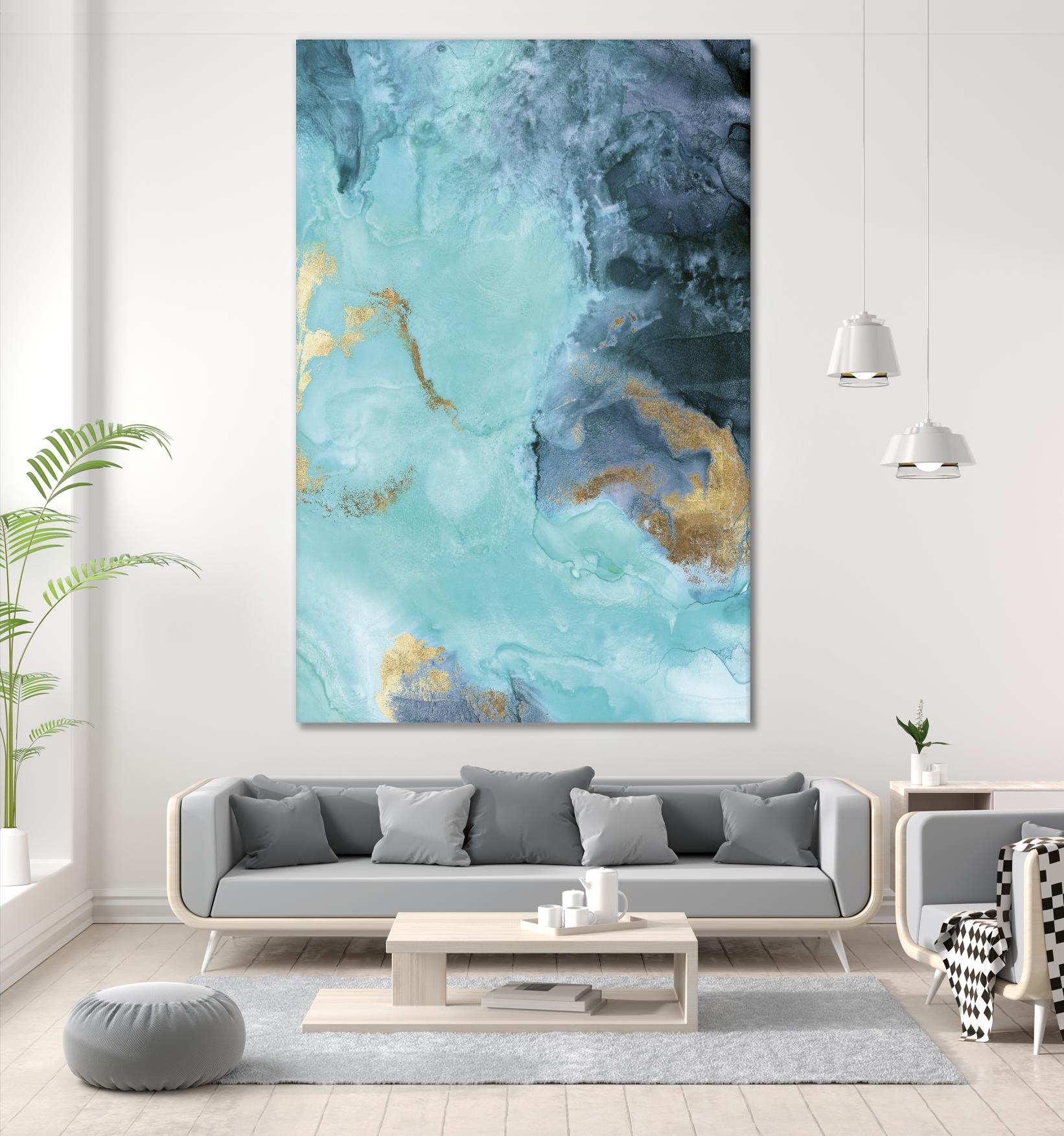 Gold Under the Sea II by Eva Watts on GIANT ART - blue abstract