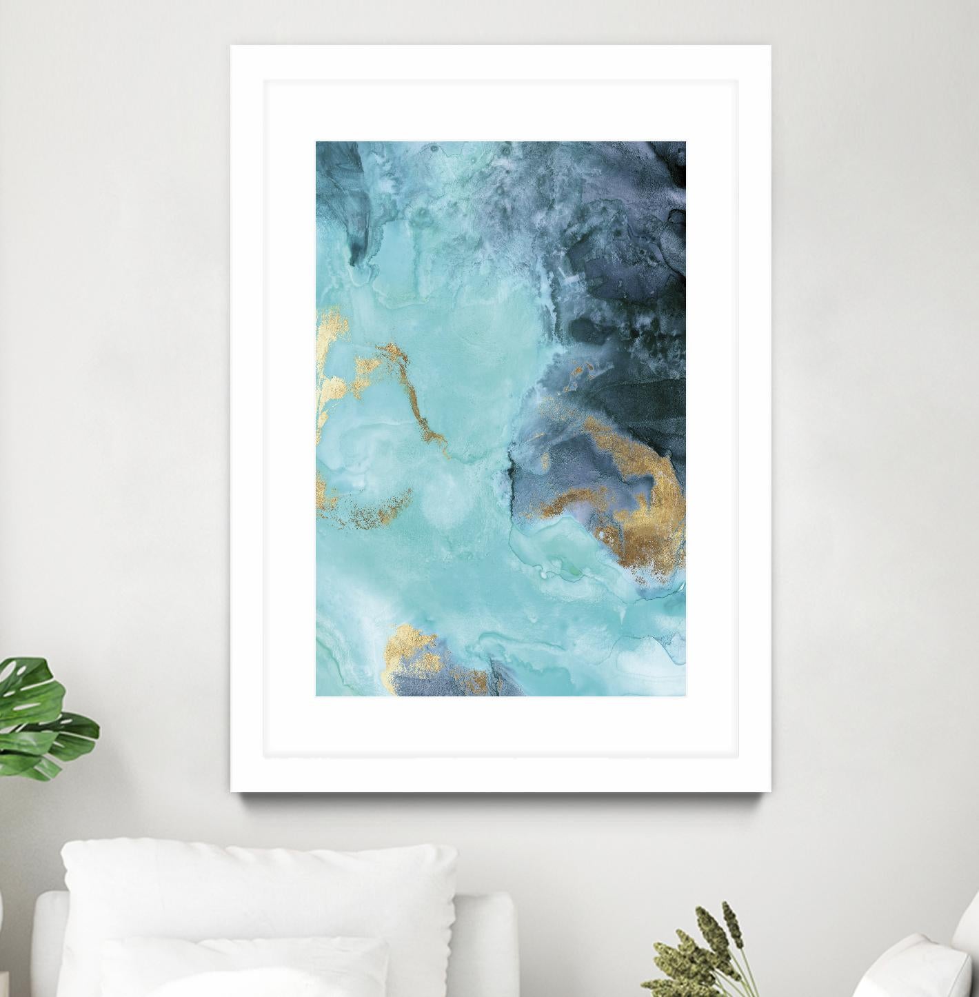 Gold Under the Sea II by Eva Watts on GIANT ART - blue abstract