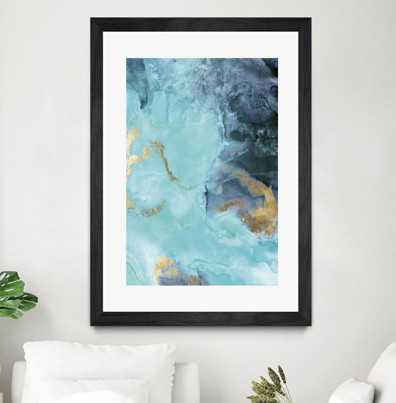 Gold Under the Sea II by Eva Watts on GIANT ART - blue abstract