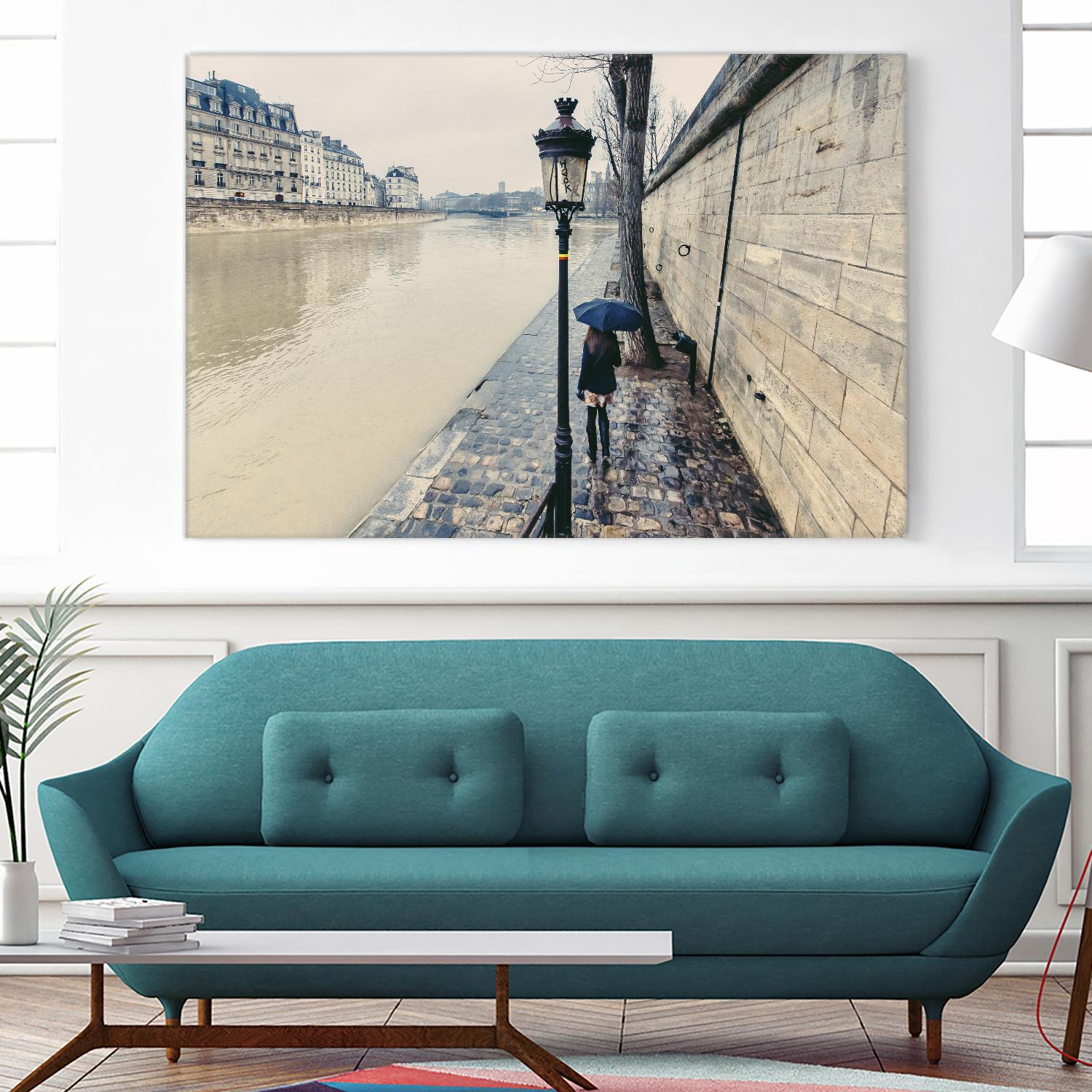 The Girl on the Seine River by Guilliame Gaudet on GIANT ART - grey city scene