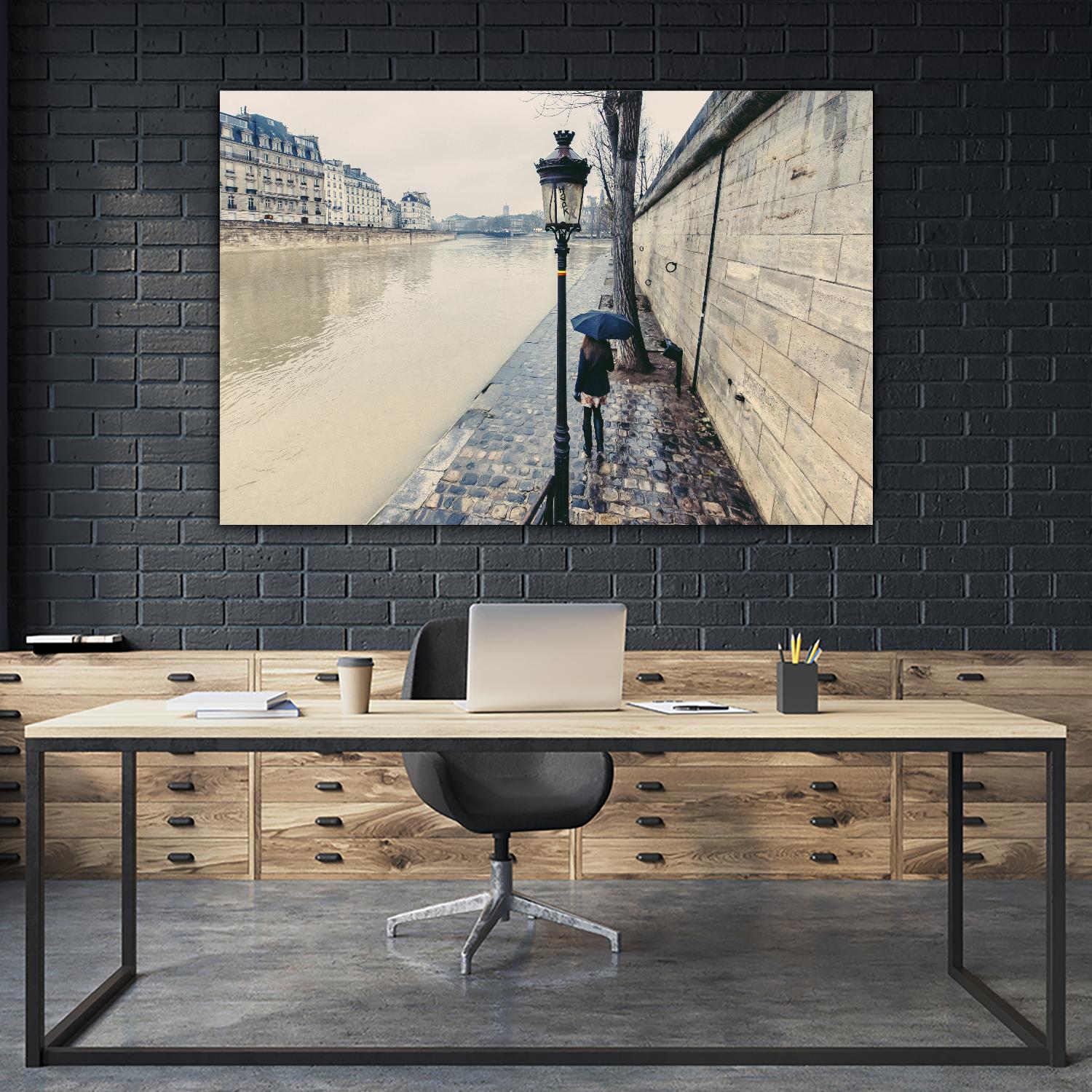 The Girl on the Seine River by Guilliame Gaudet on GIANT ART - grey city scene