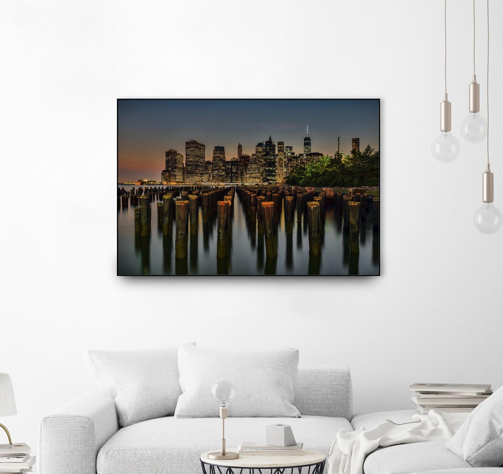 Lower Manhattan at Twilight by Franklin J. Kearney on GIANT ART - yellow city scene