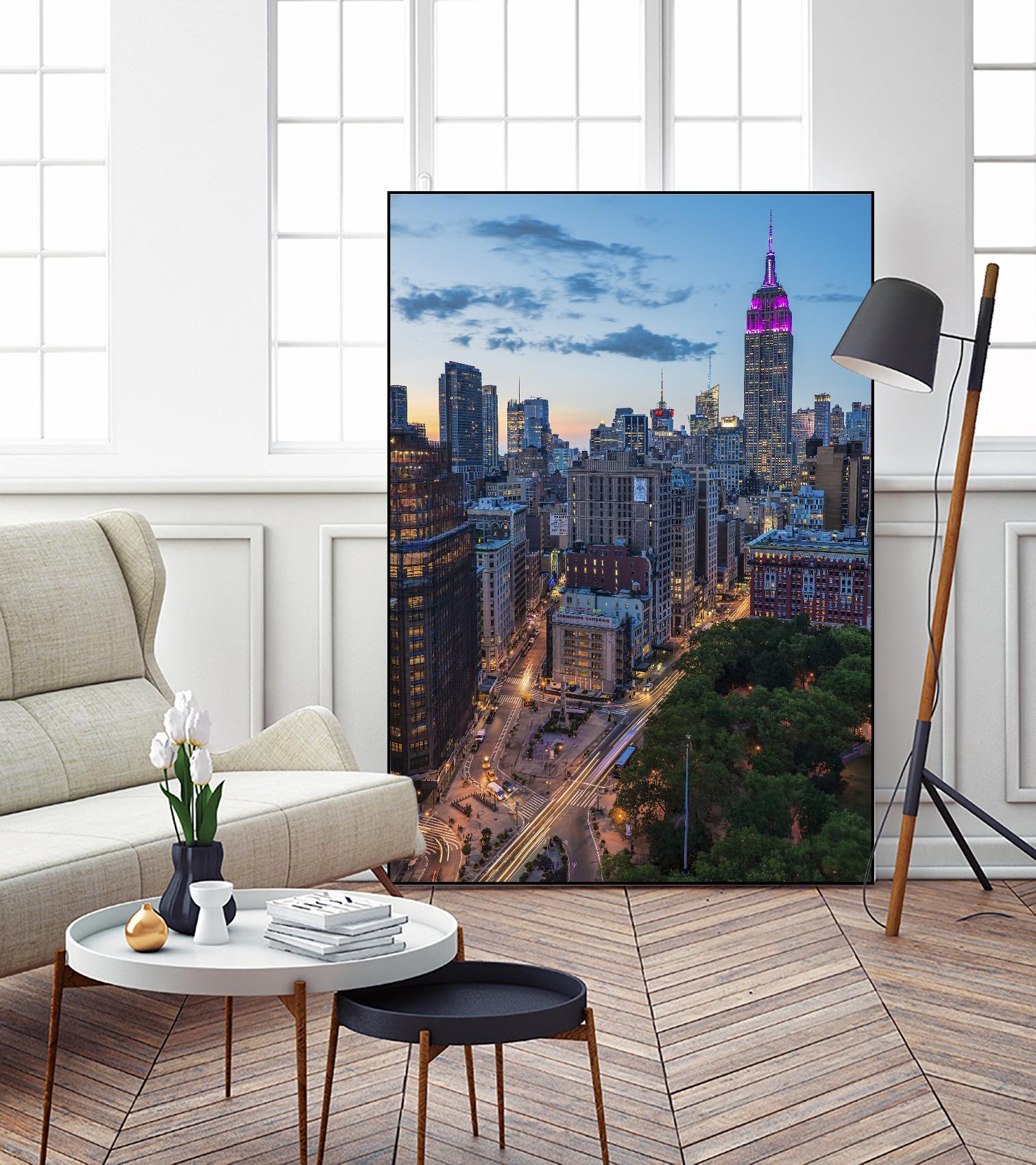 Manhattan Skyline at Twilight by Franklin J. Kearney on GIANT ART - yellow city scene