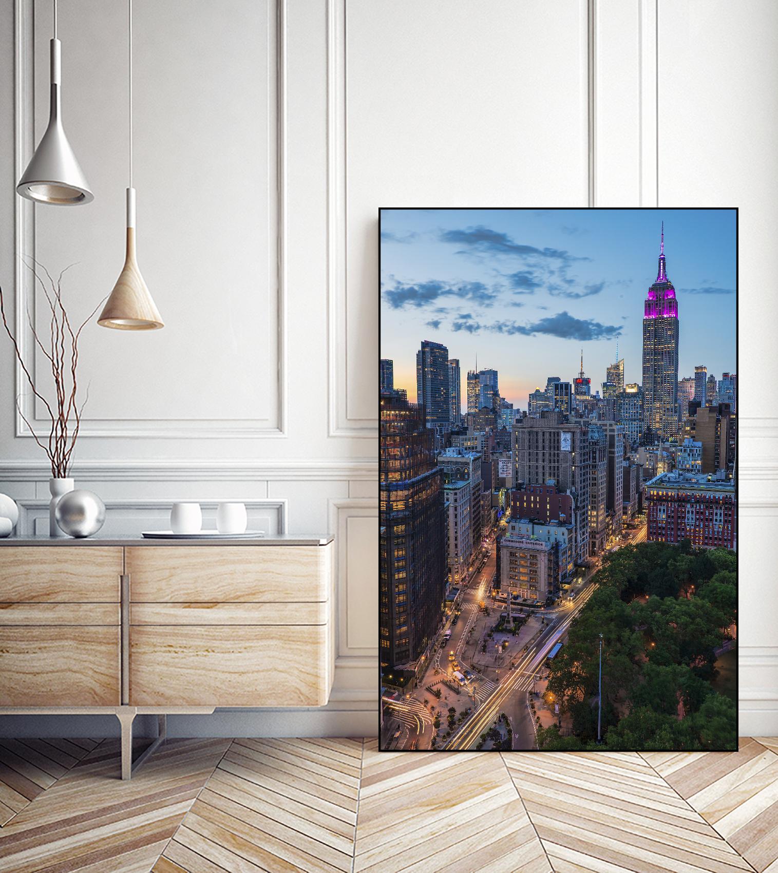Manhattan Skyline at Twilight by Franklin J. Kearney on GIANT ART - yellow city scene