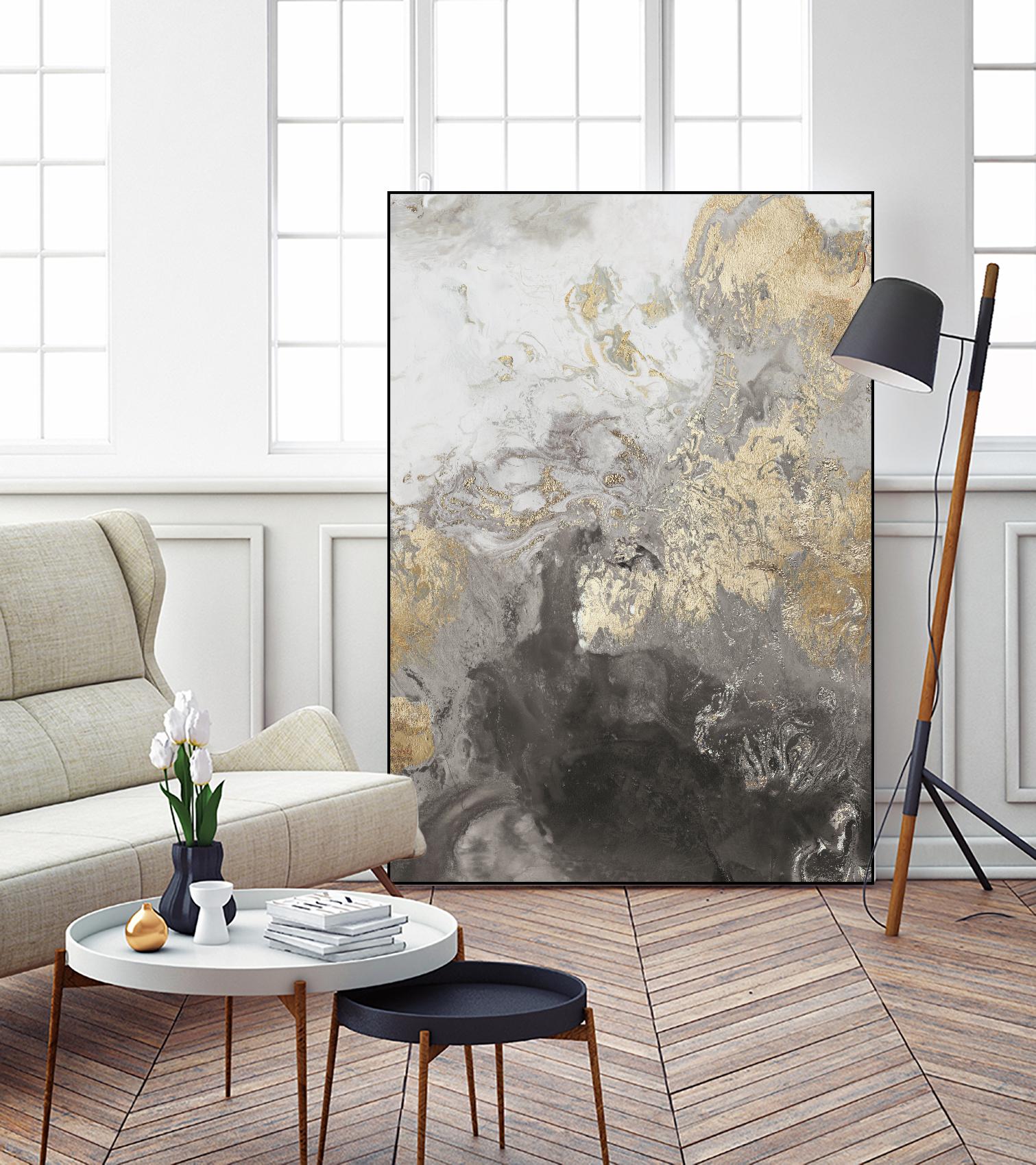 Ocean Splash II Grey Version by PI Studio on GIANT ART - gold abstract