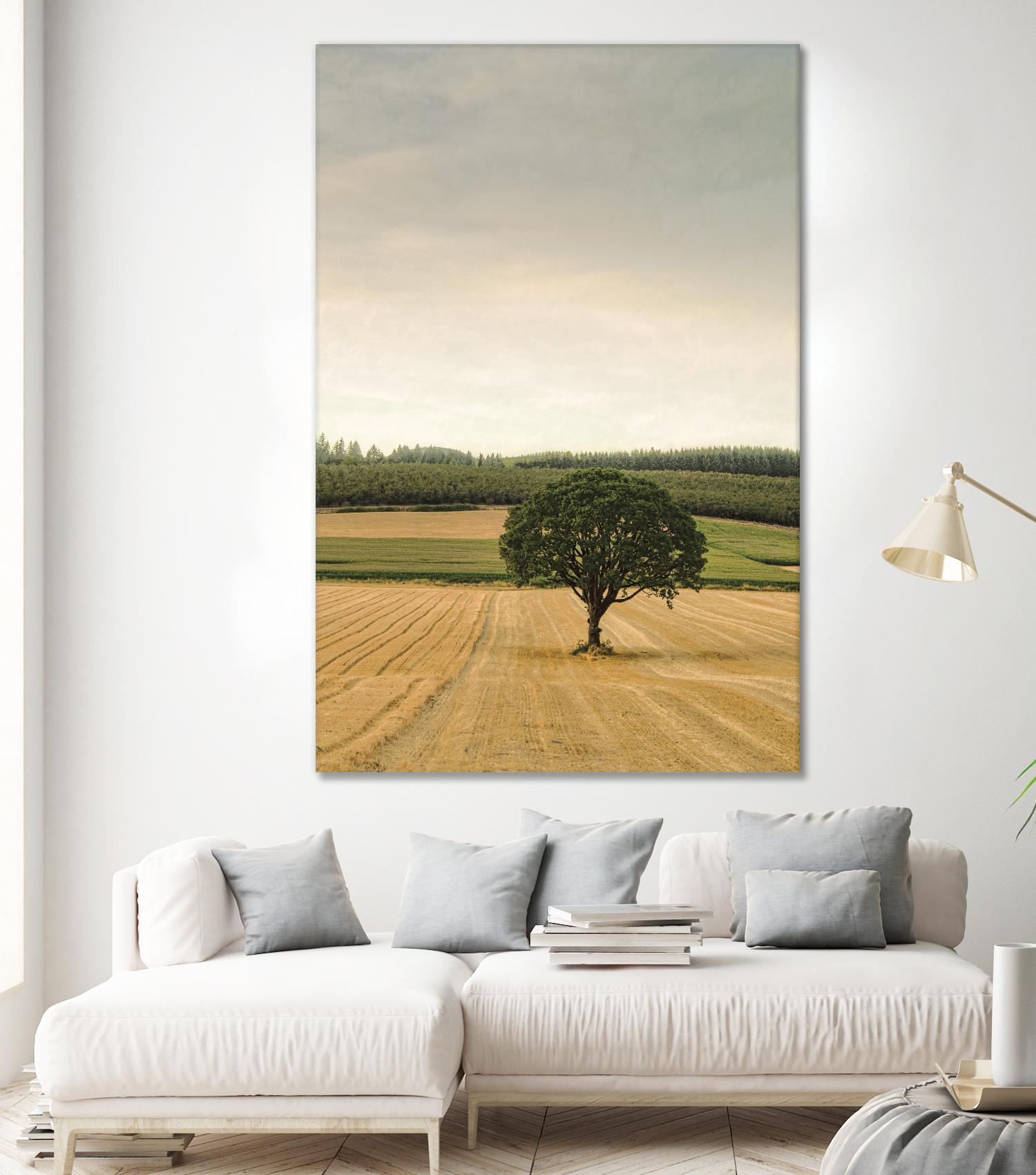 Lone Tree in an Autumn Field by Don Schwartz on GIANT ART - blue trees