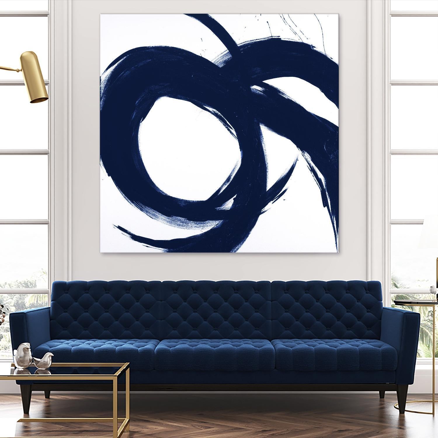 Navy Circular Strokes II by Megan Morris on GIANT ART - white black & white