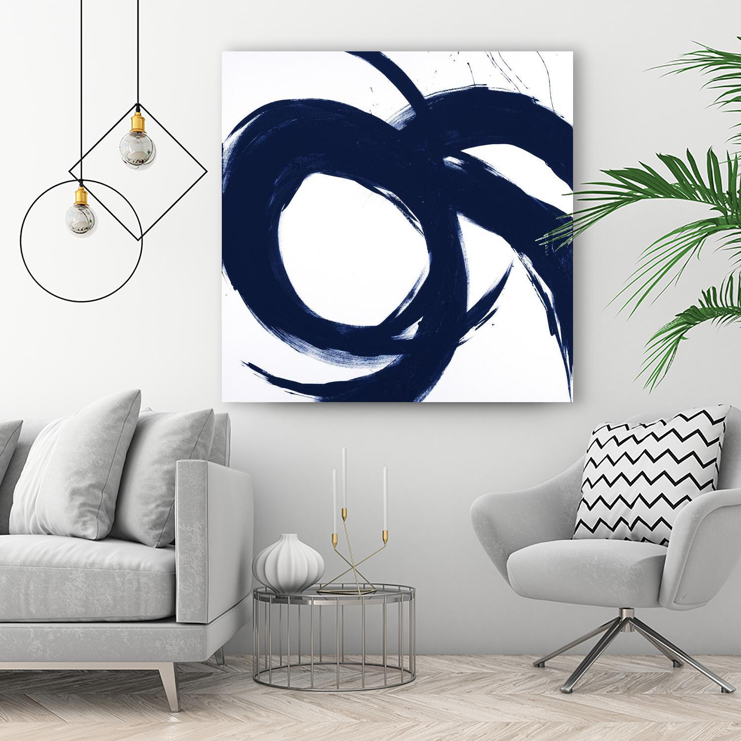 Navy Circular Strokes II by Megan Morris on GIANT ART - white black & white