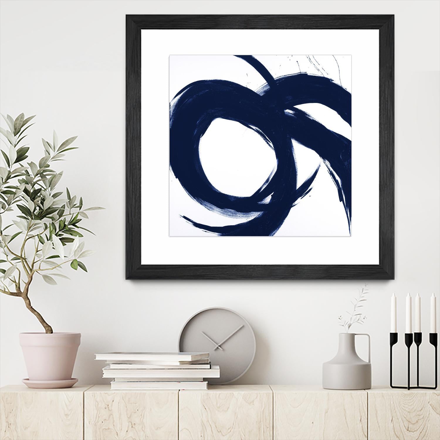 Navy Circular Strokes II by Megan Morris on GIANT ART - white black & white