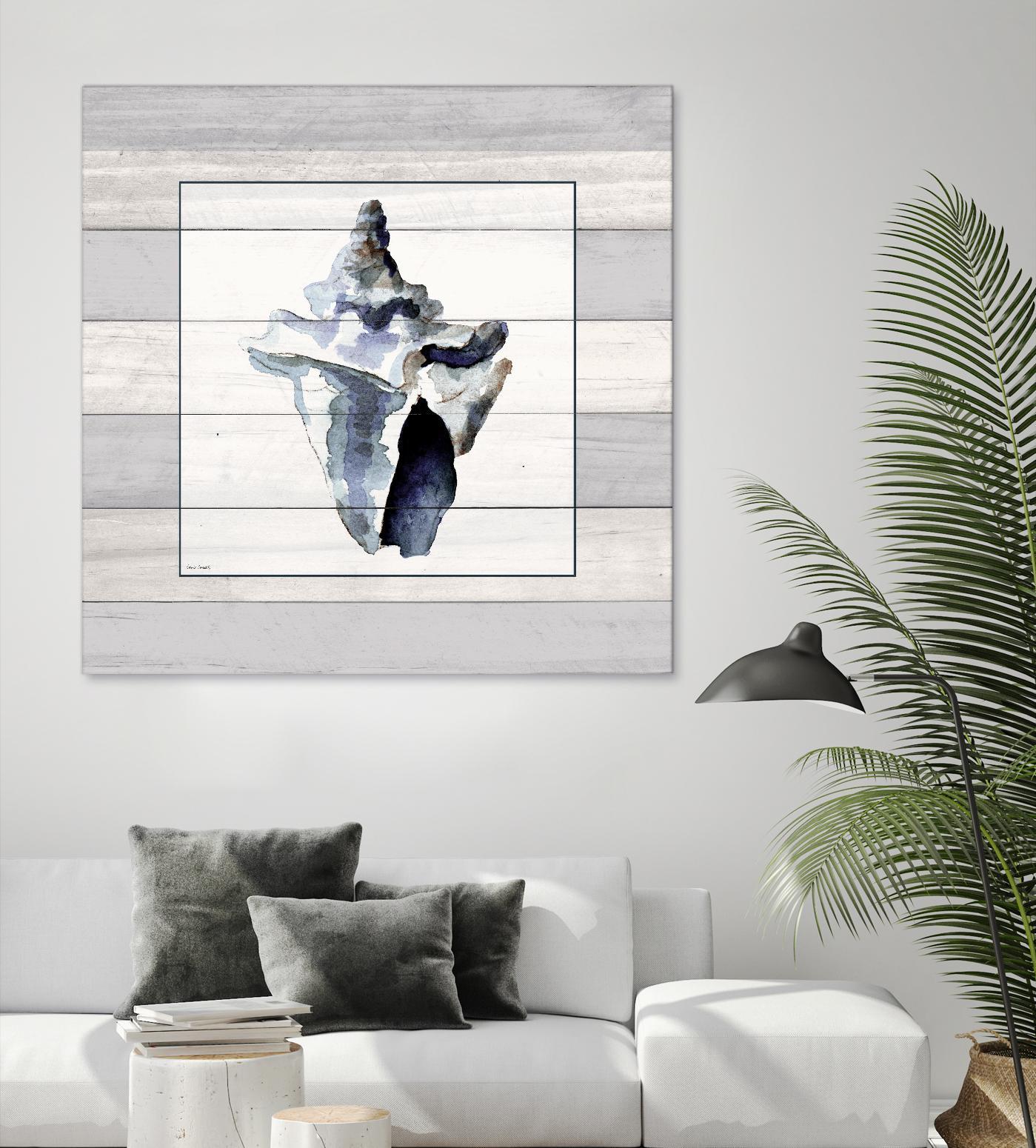 Muted Blue Sea Conch On Wood by Lanie Loreth on GIANT ART - coastal