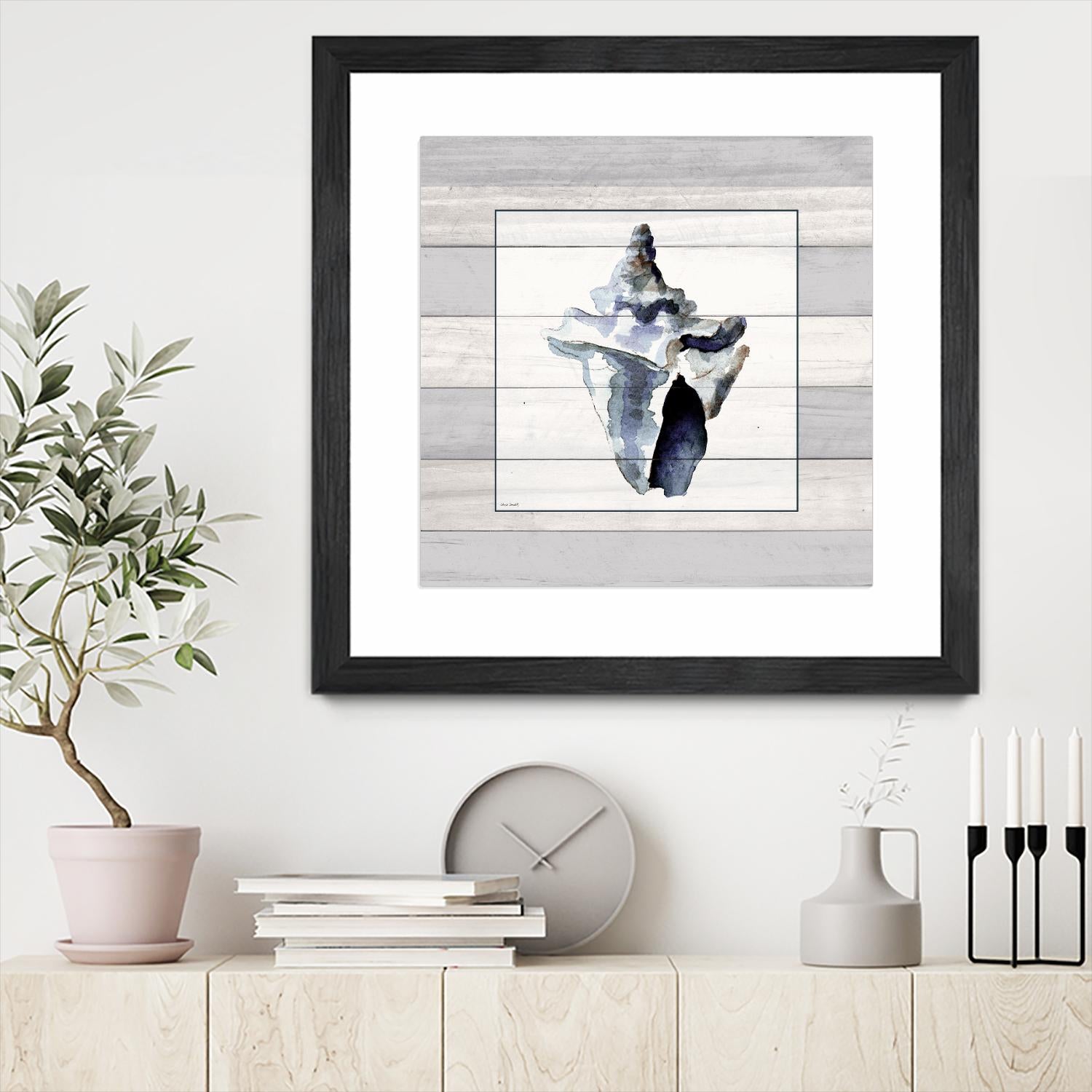 Muted Blue Sea Conch On Wood by Lanie Loreth on GIANT ART - coastal