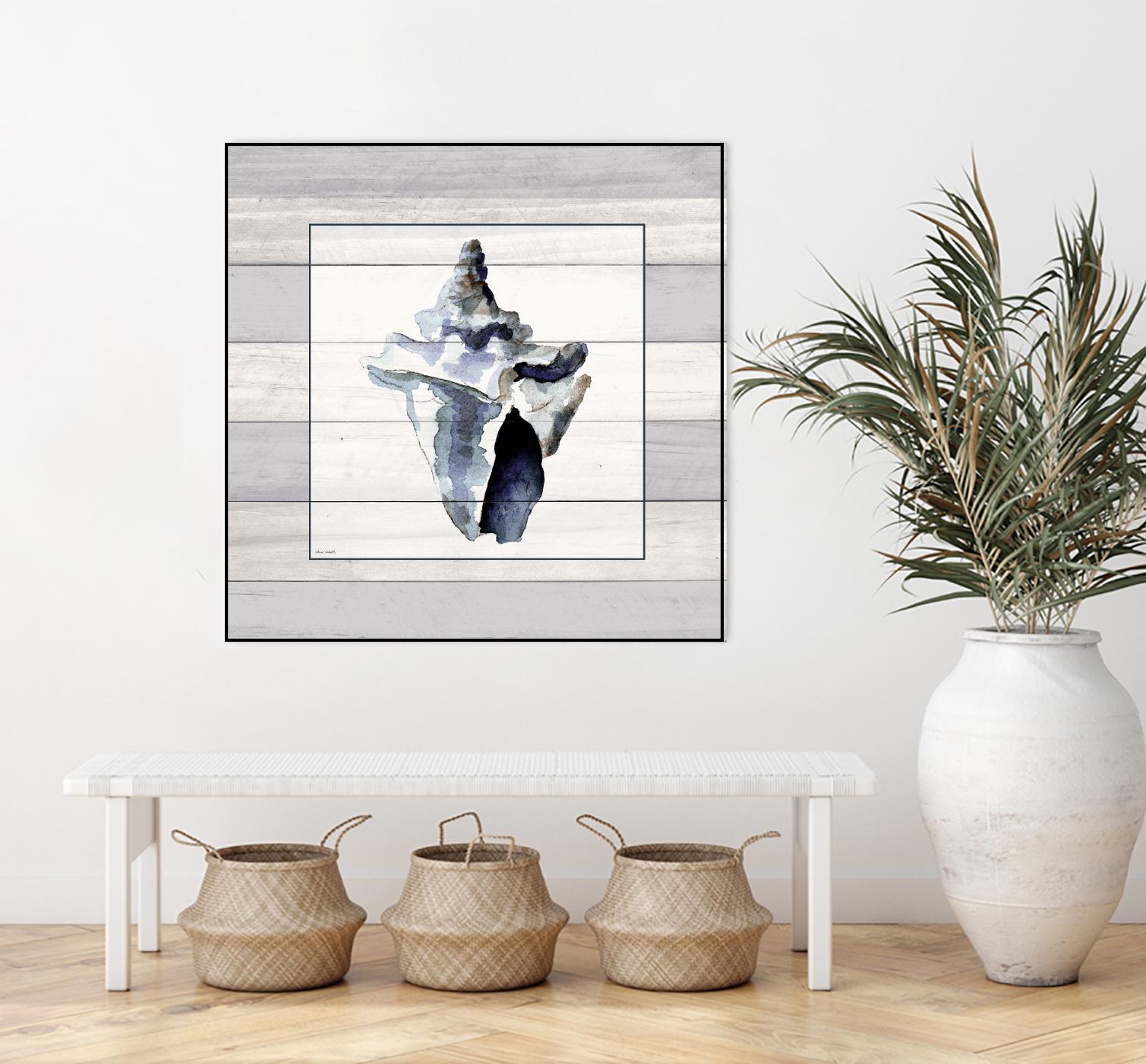 Muted Blue Sea Conch On Wood by Lanie Loreth on GIANT ART - coastal