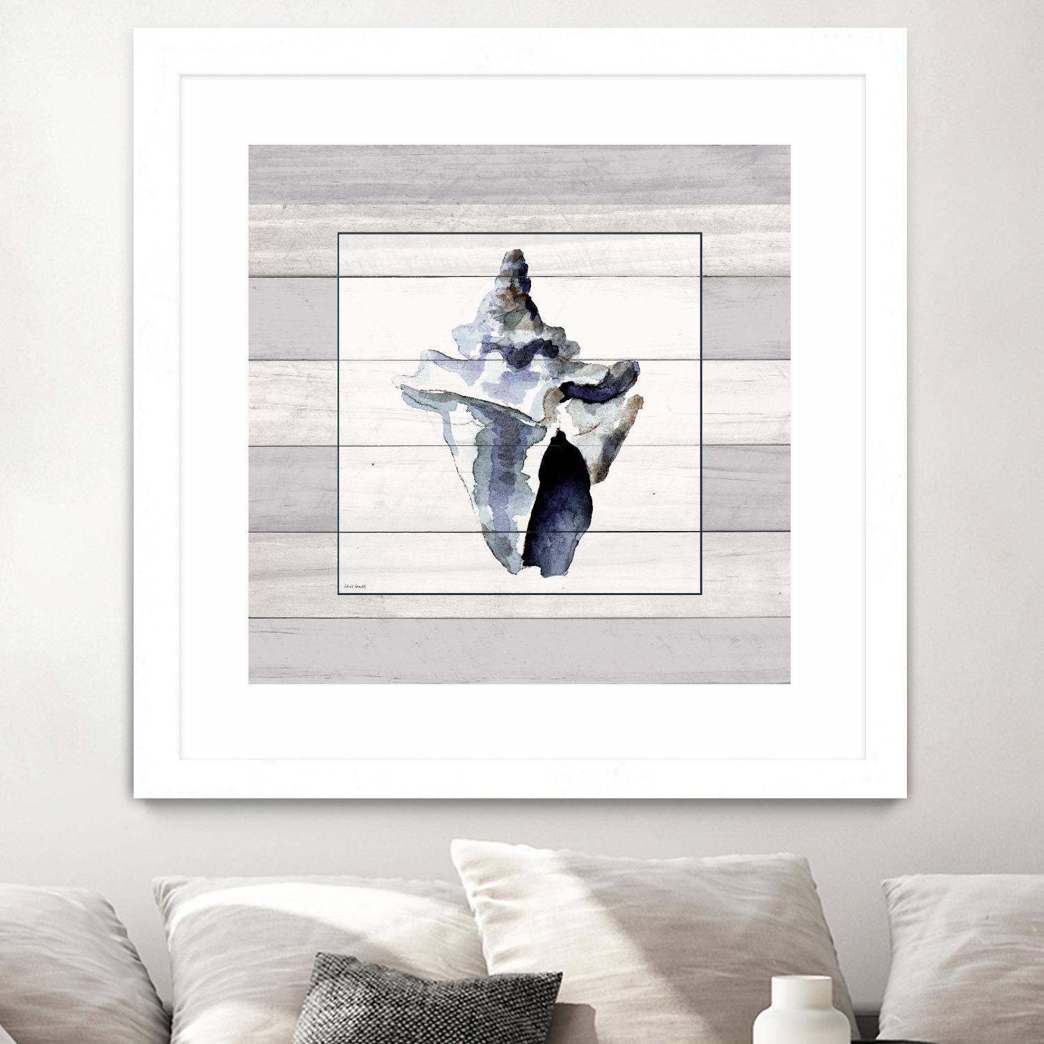 Muted Blue Sea Conch On Wood by Lanie Loreth on GIANT ART - coastal