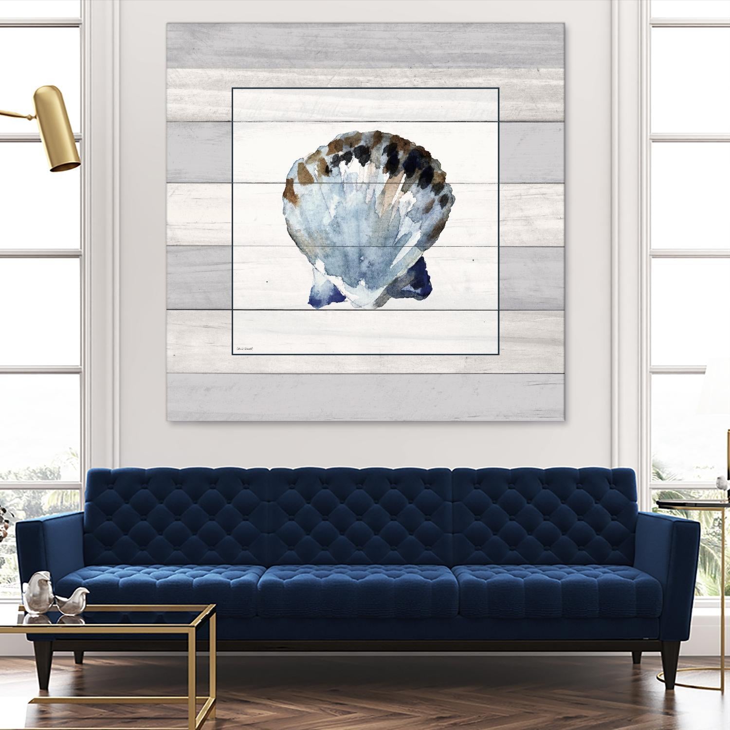 Muted Blue Sea Shell on Wood by Lanie Loreth on GIANT ART - coastal