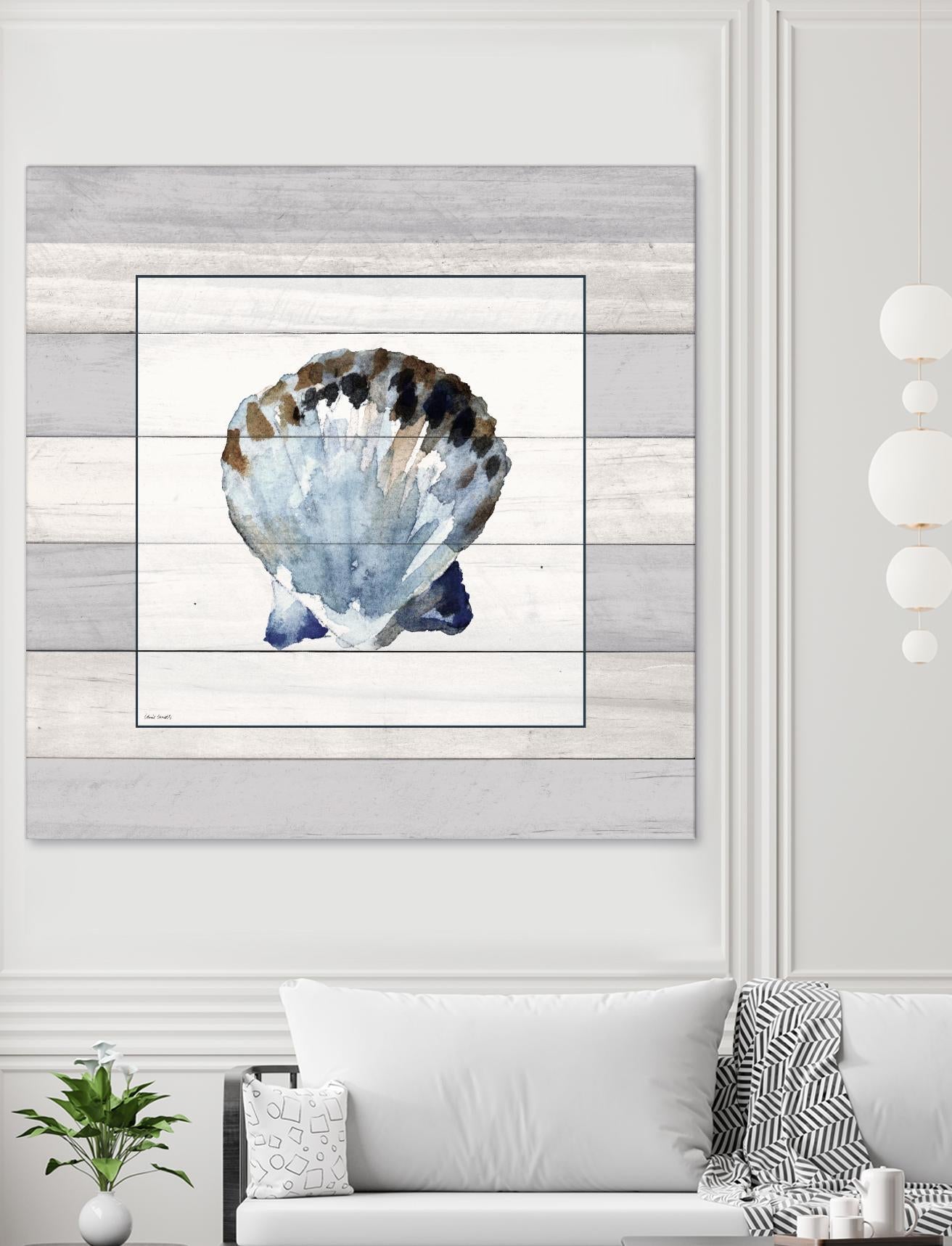 Muted Blue Sea Shell on Wood by Lanie Loreth on GIANT ART - coastal