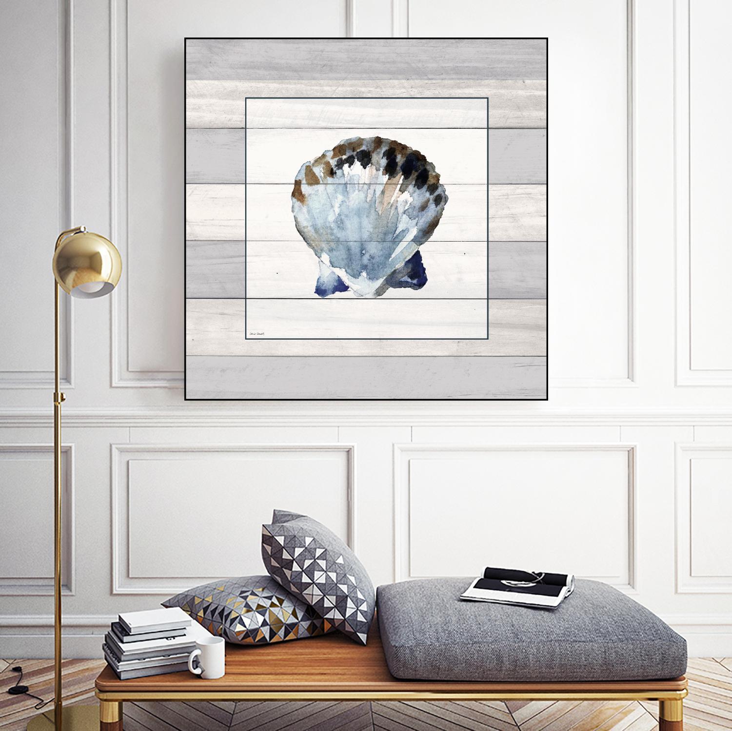 Muted Blue Sea Shell on Wood by Lanie Loreth on GIANT ART - coastal