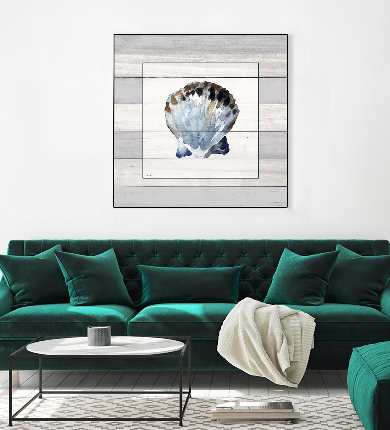 Muted Blue Sea Shell on Wood by Lanie Loreth on GIANT ART - coastal