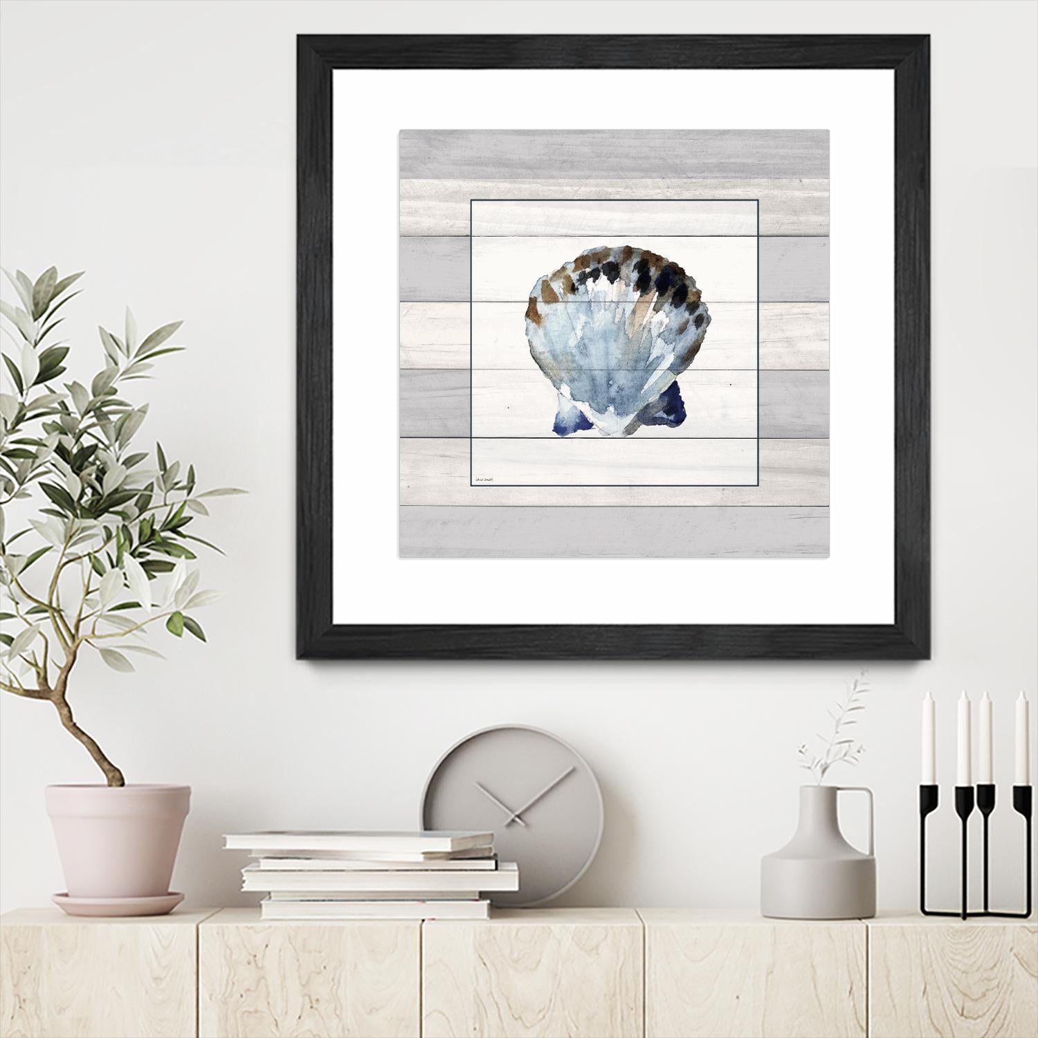 Muted Blue Sea Shell on Wood by Lanie Loreth on GIANT ART - coastal