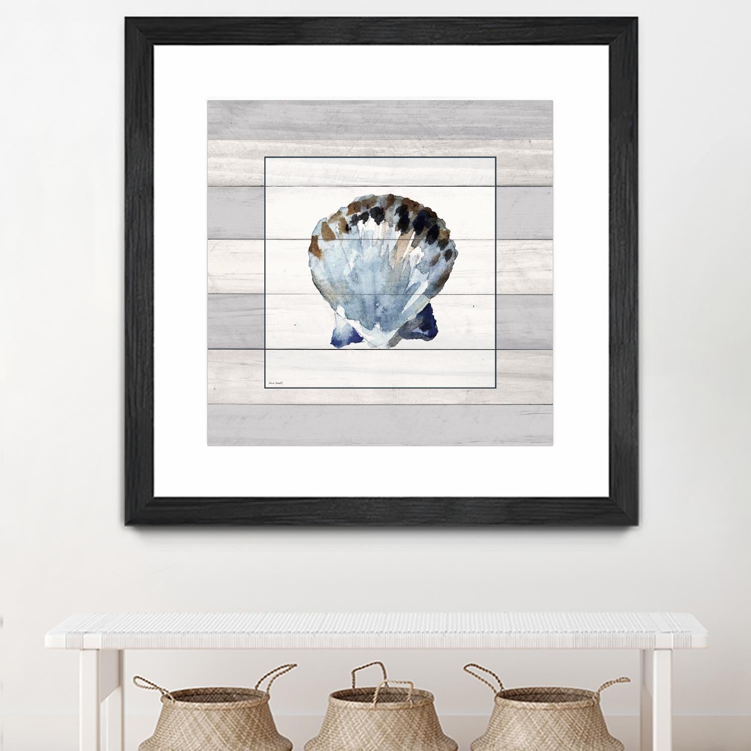 Muted Blue Sea Shell on Wood by Lanie Loreth on GIANT ART - coastal