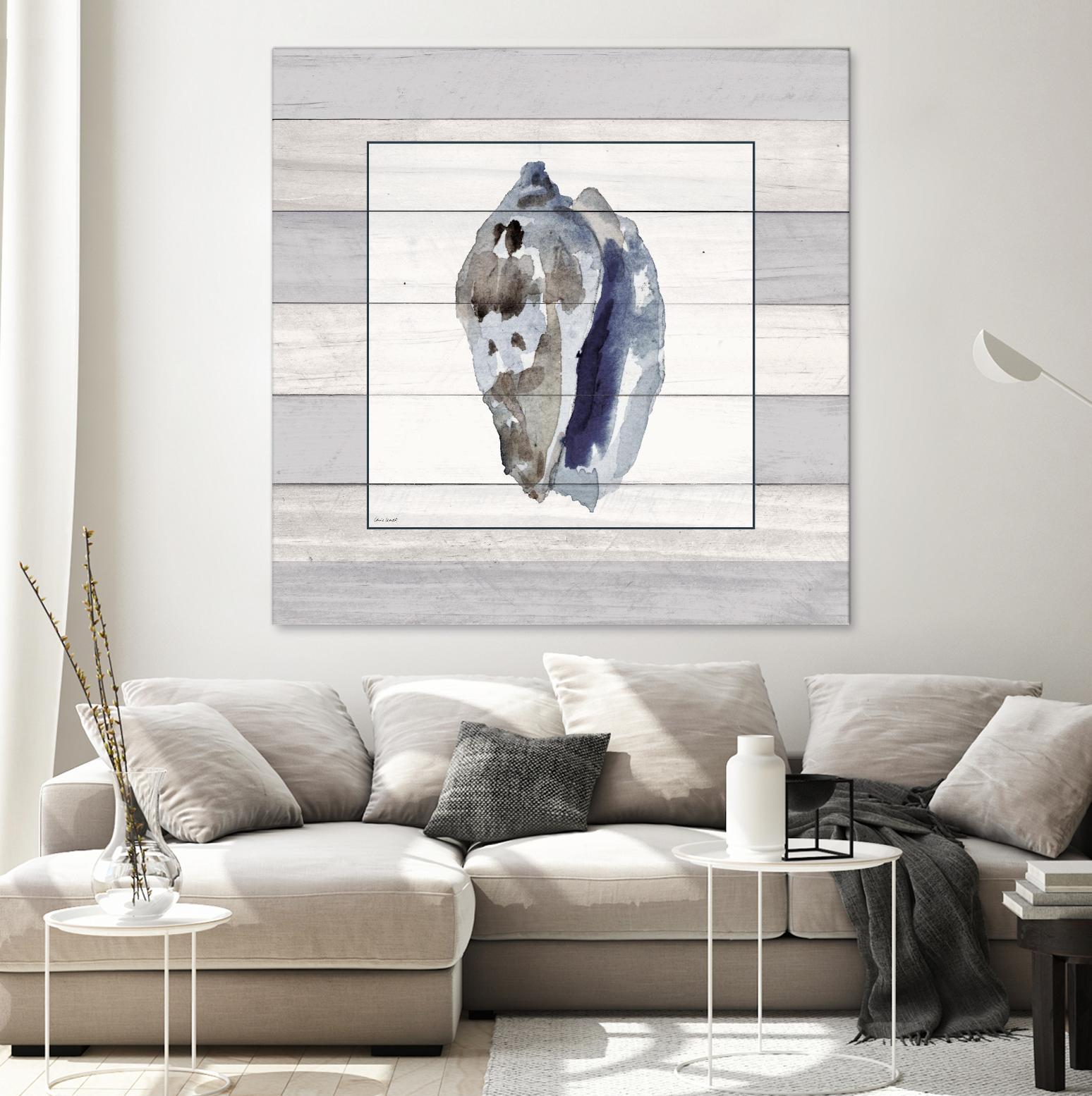 Muted Blue Conch on Wood by Lanie Loreth on GIANT ART - coastal
