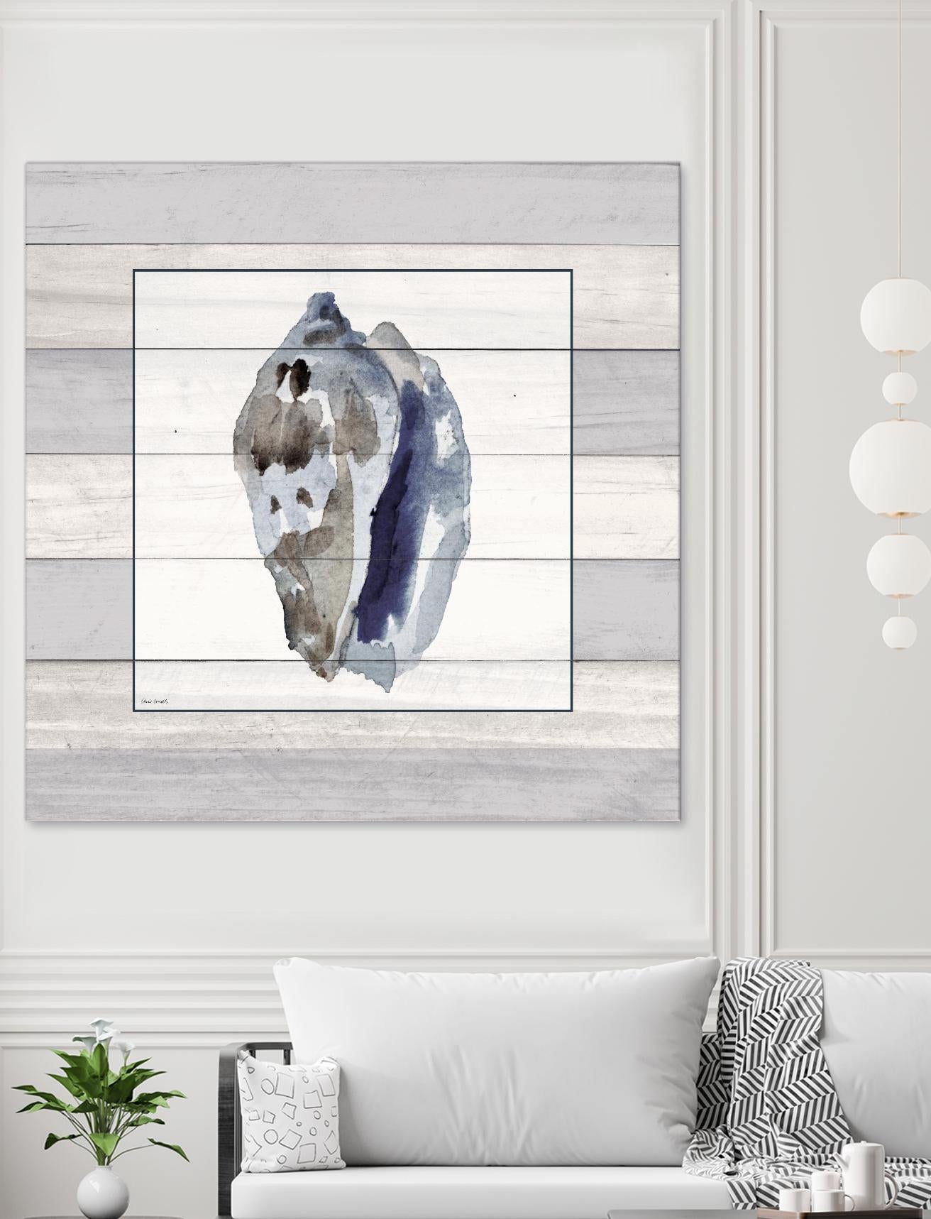 Muted Blue Conch on Wood by Lanie Loreth on GIANT ART - coastal
