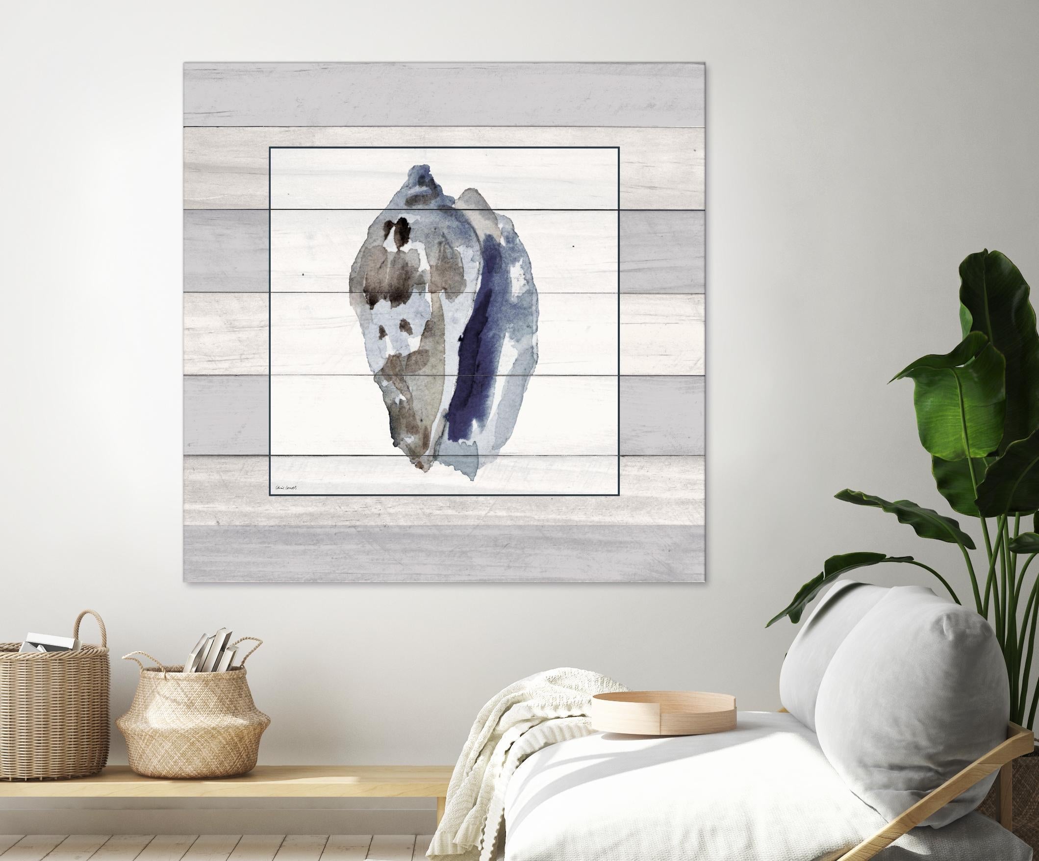 Muted Blue Conch on Wood by Lanie Loreth on GIANT ART - coastal