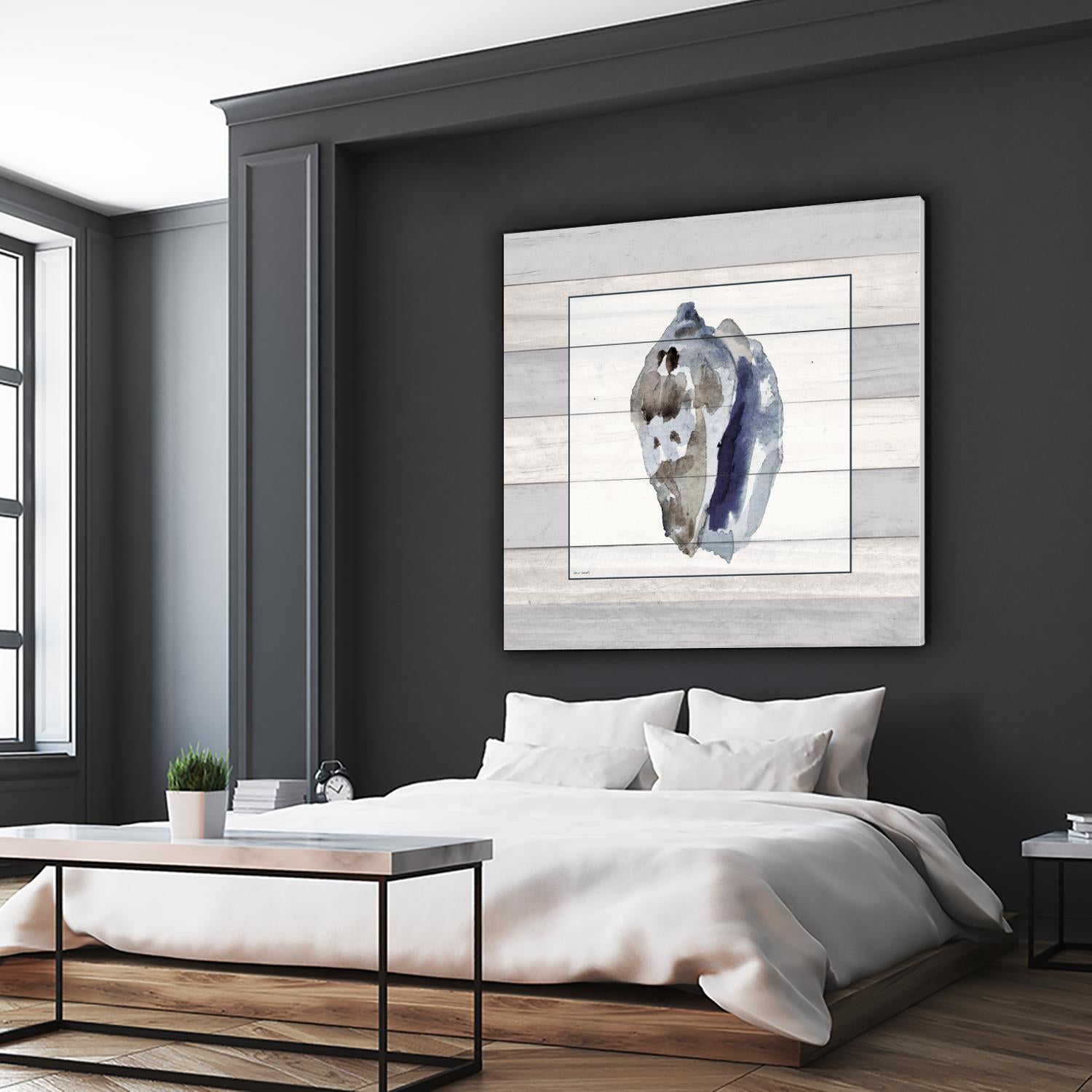 Muted Blue Conch on Wood by Lanie Loreth on GIANT ART - coastal