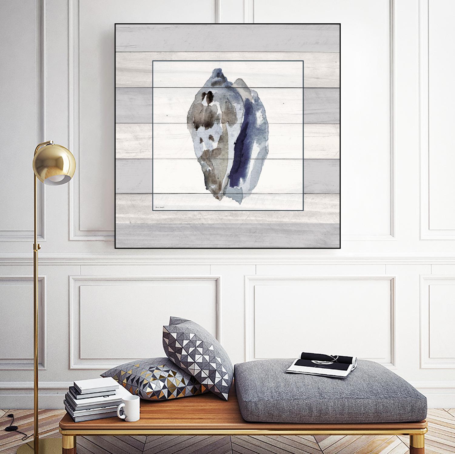Muted Blue Conch on Wood by Lanie Loreth on GIANT ART - coastal