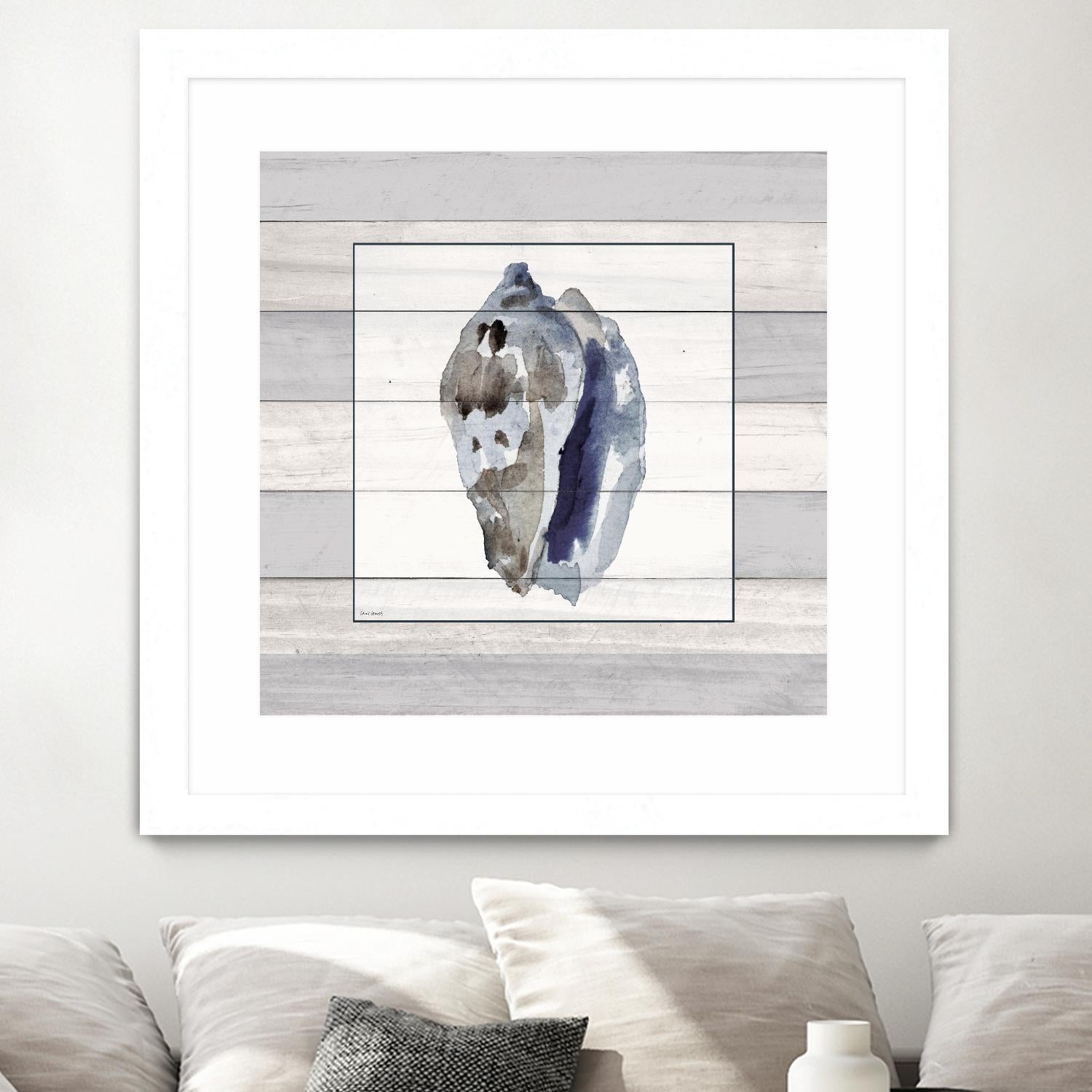 Muted Blue Conch on Wood by Lanie Loreth on GIANT ART - coastal