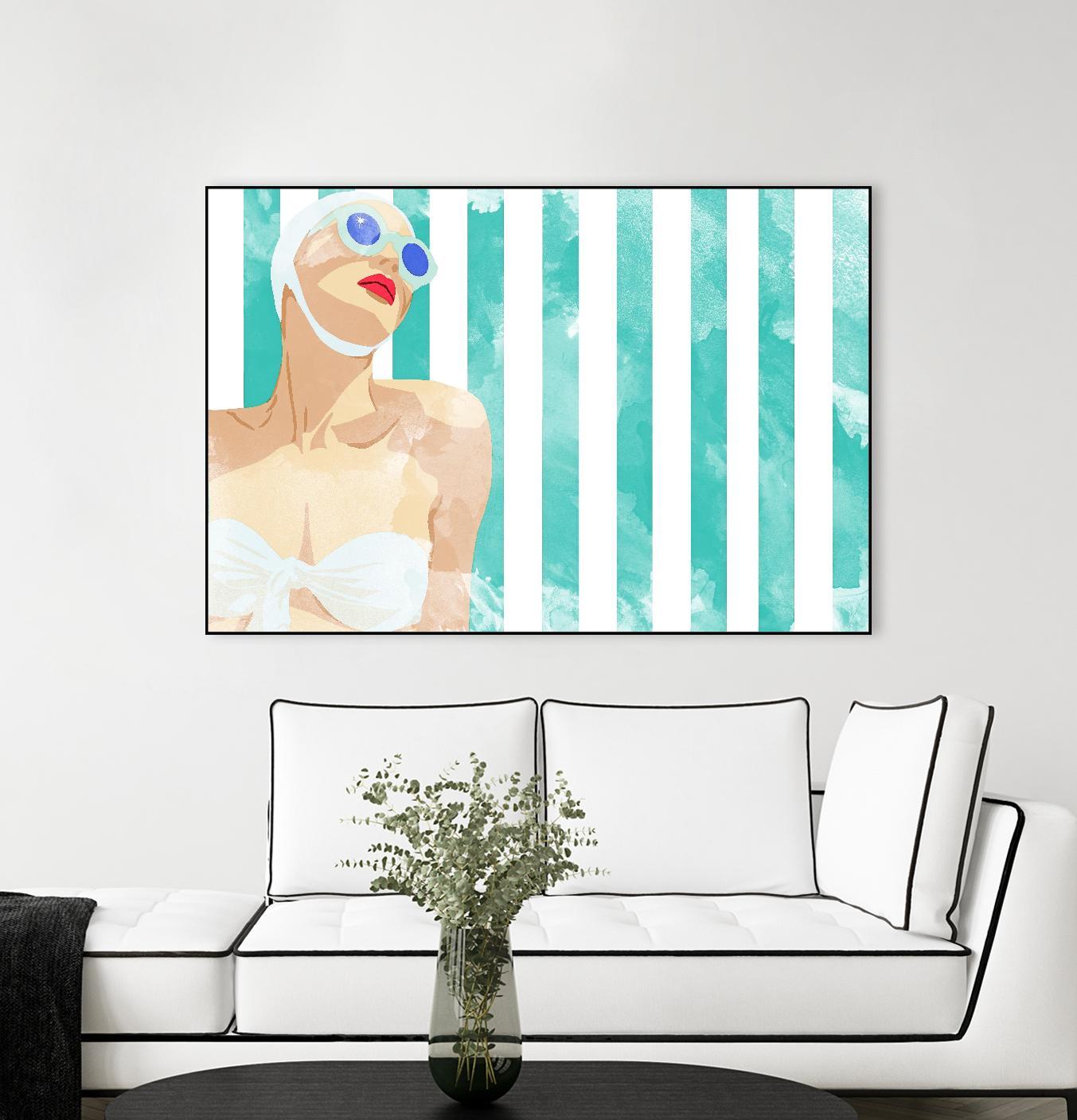 Bathing Beauty On Teal Towel by Jen Bucheli on GIANT ART - figurative coastal