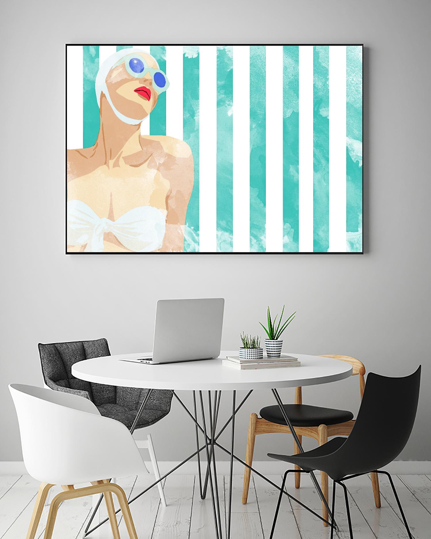 Bathing Beauty On Teal Towel by Jen Bucheli on GIANT ART - figurative coastal