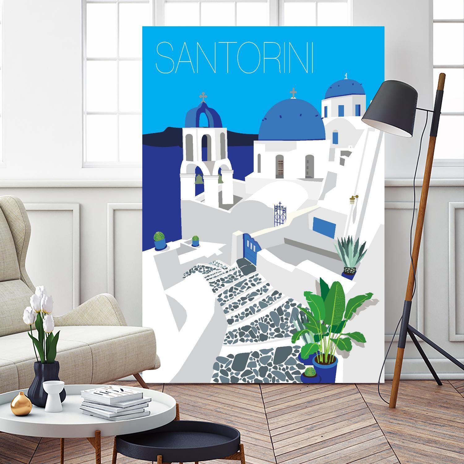 Santorini Against Blue Sky by Jen Bucheli on GIANT ART - architecture travel