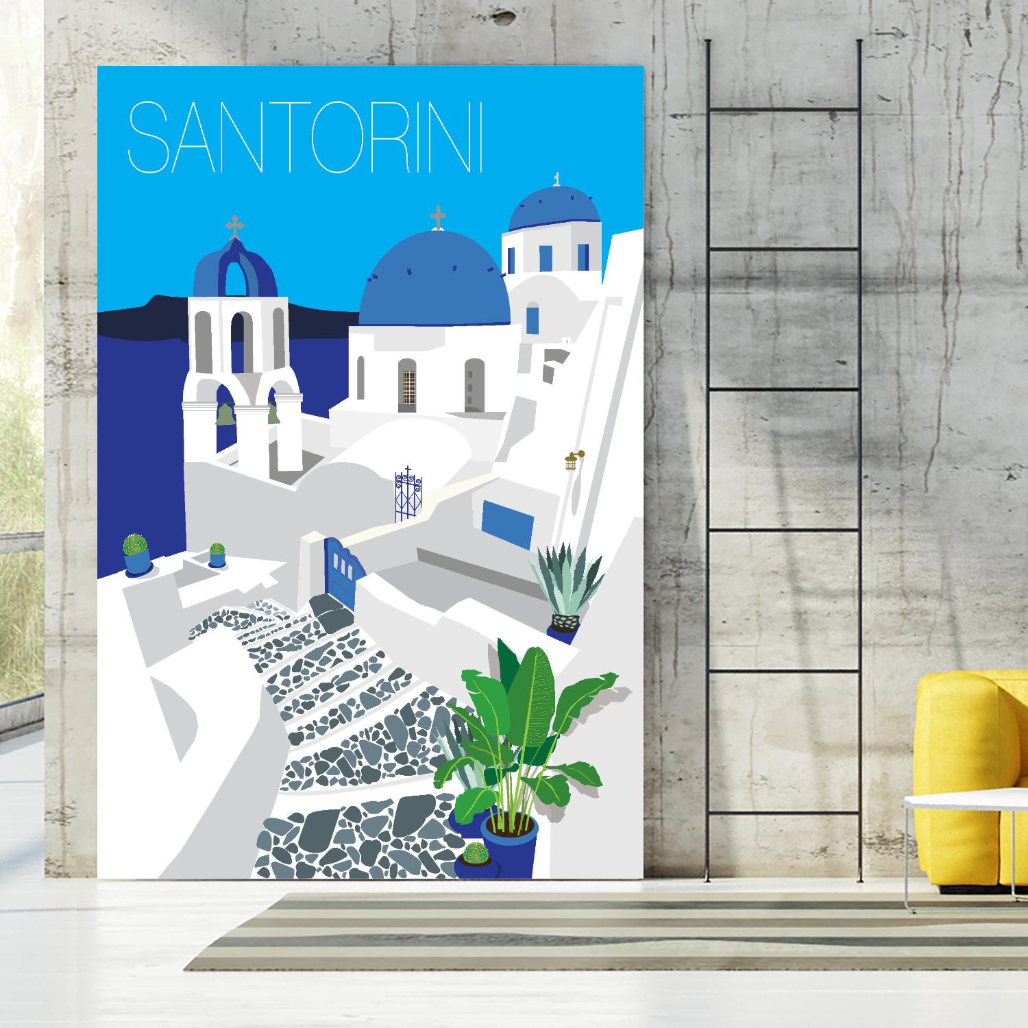 Santorini Against Blue Sky by Jen Bucheli on GIANT ART - architecture travel