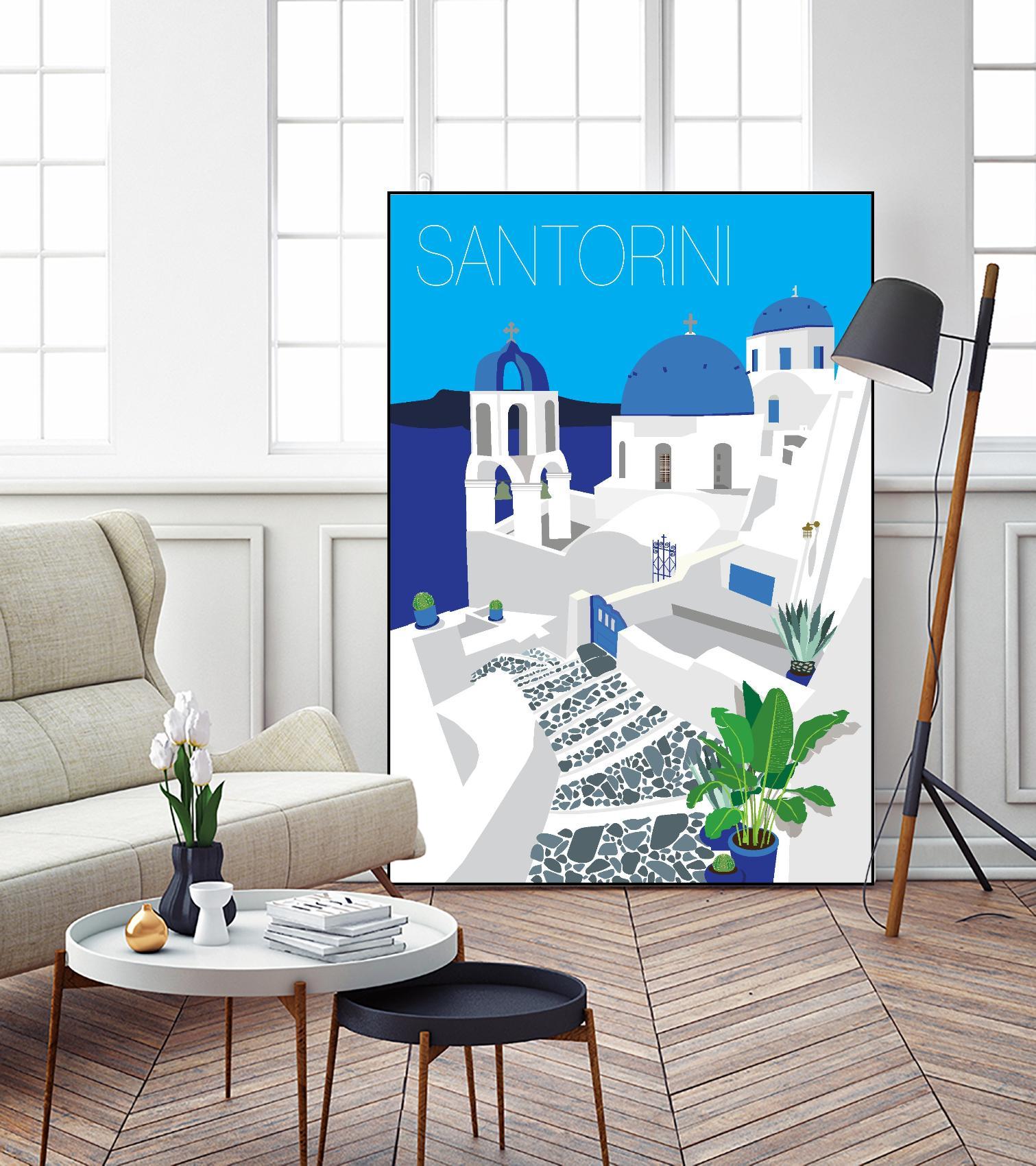 Santorini Against Blue Sky by Jen Bucheli on GIANT ART - architecture travel