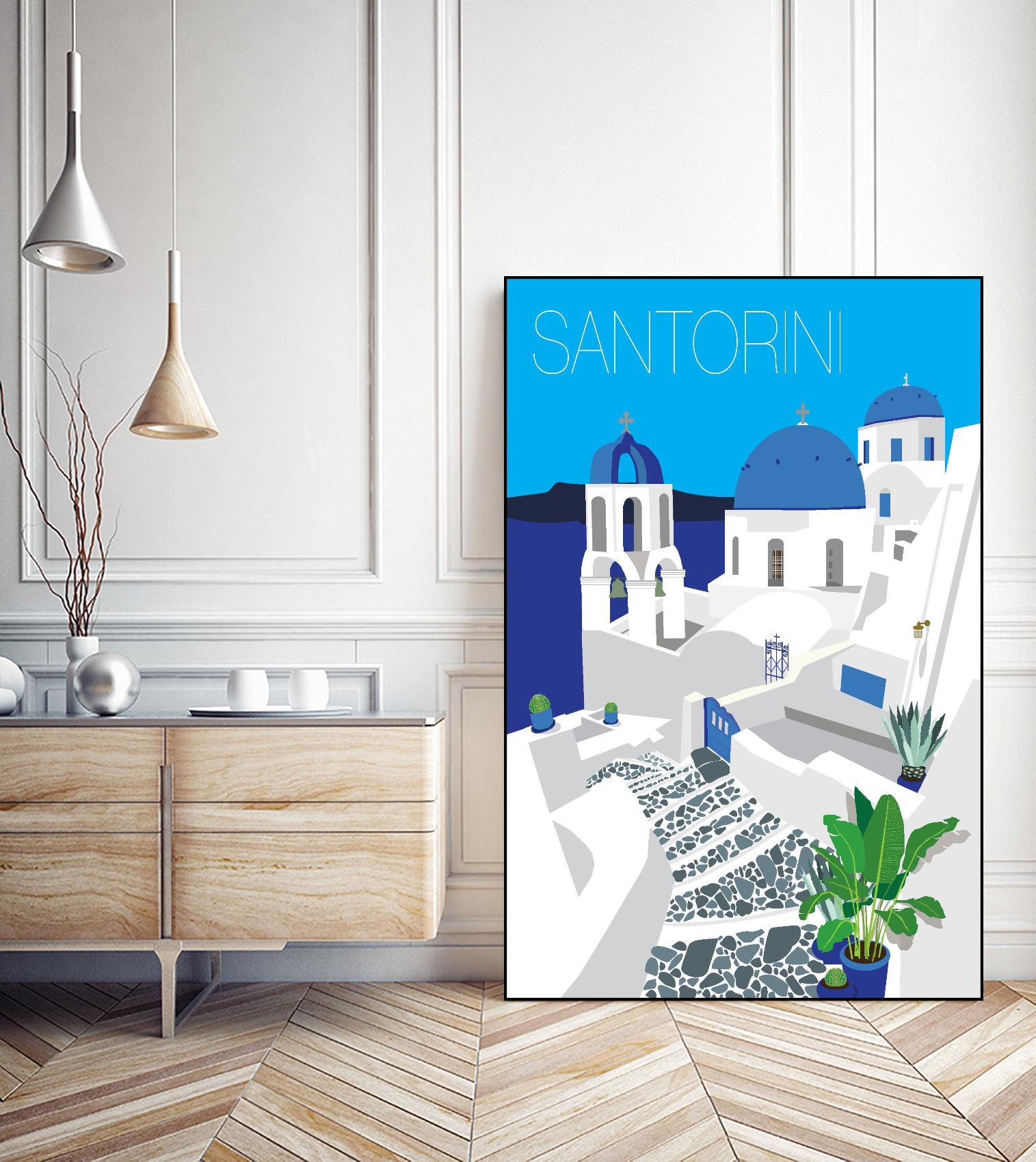 Santorini Against Blue Sky by Jen Bucheli on GIANT ART - architecture travel