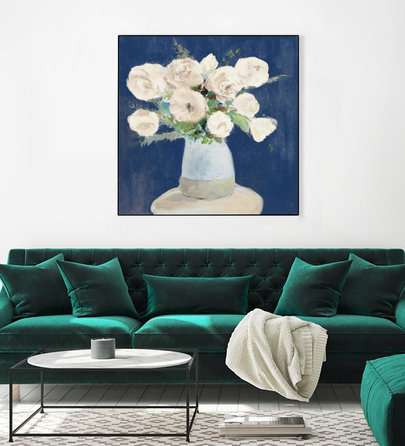 Peonies on Navy by Lanie Loreth on GIANT ART - floral