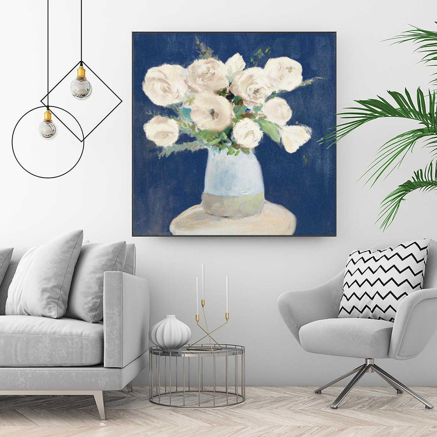 Peonies on Navy by Lanie Loreth on GIANT ART - floral