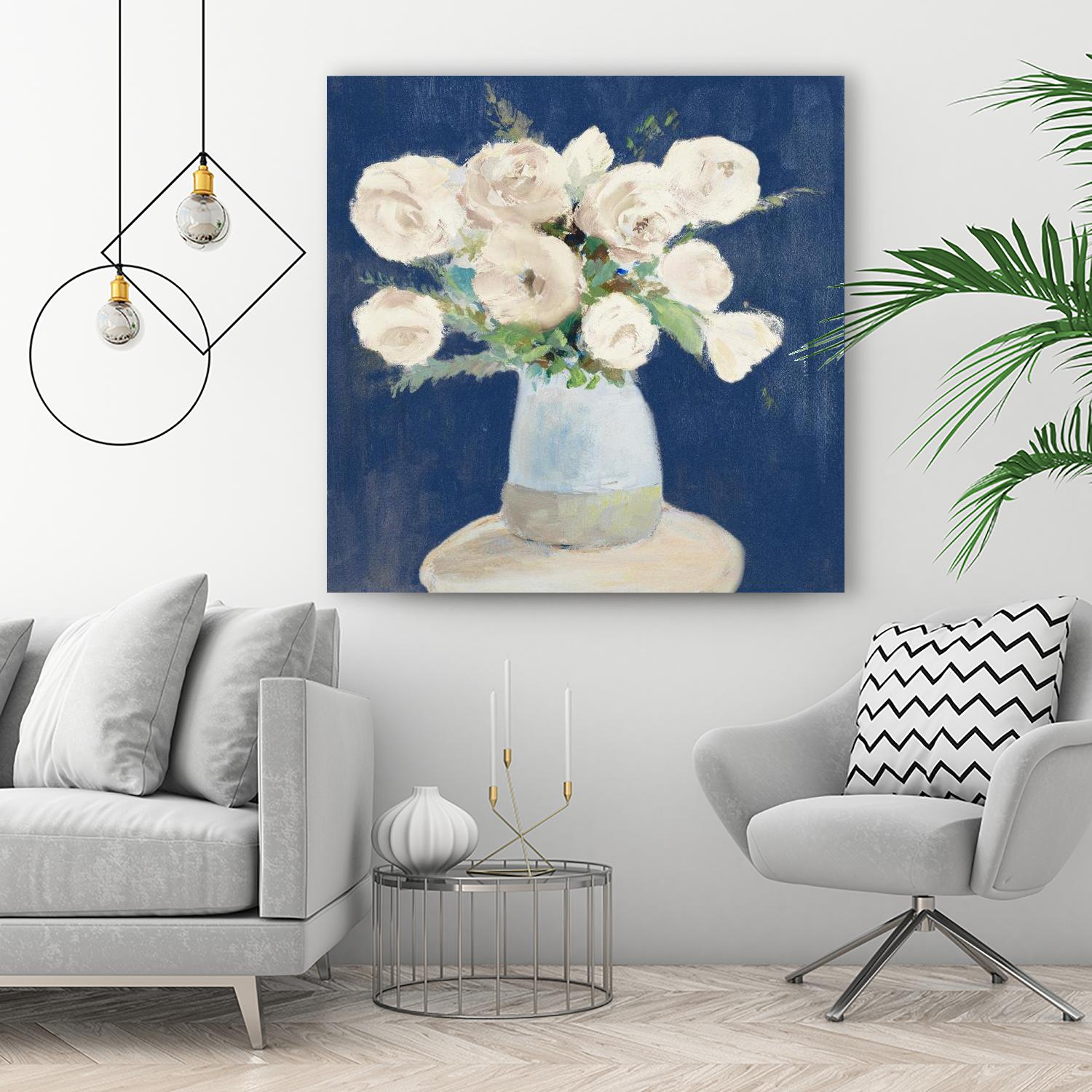 Peonies on Navy by Lanie Loreth on GIANT ART - floral