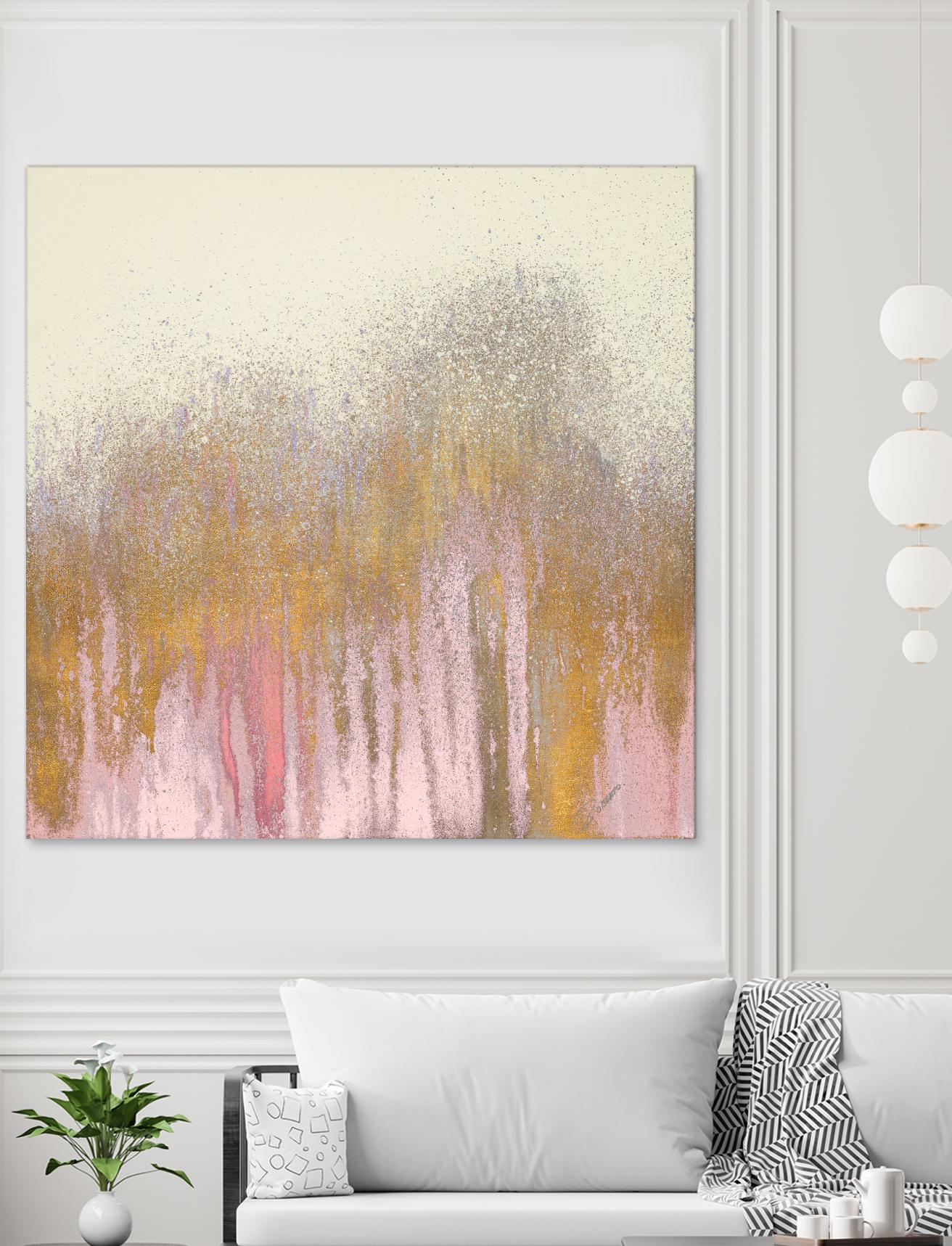 Pink Woods with Gold by Roberto Gonzalez on GIANT ART - pink,gold abstract