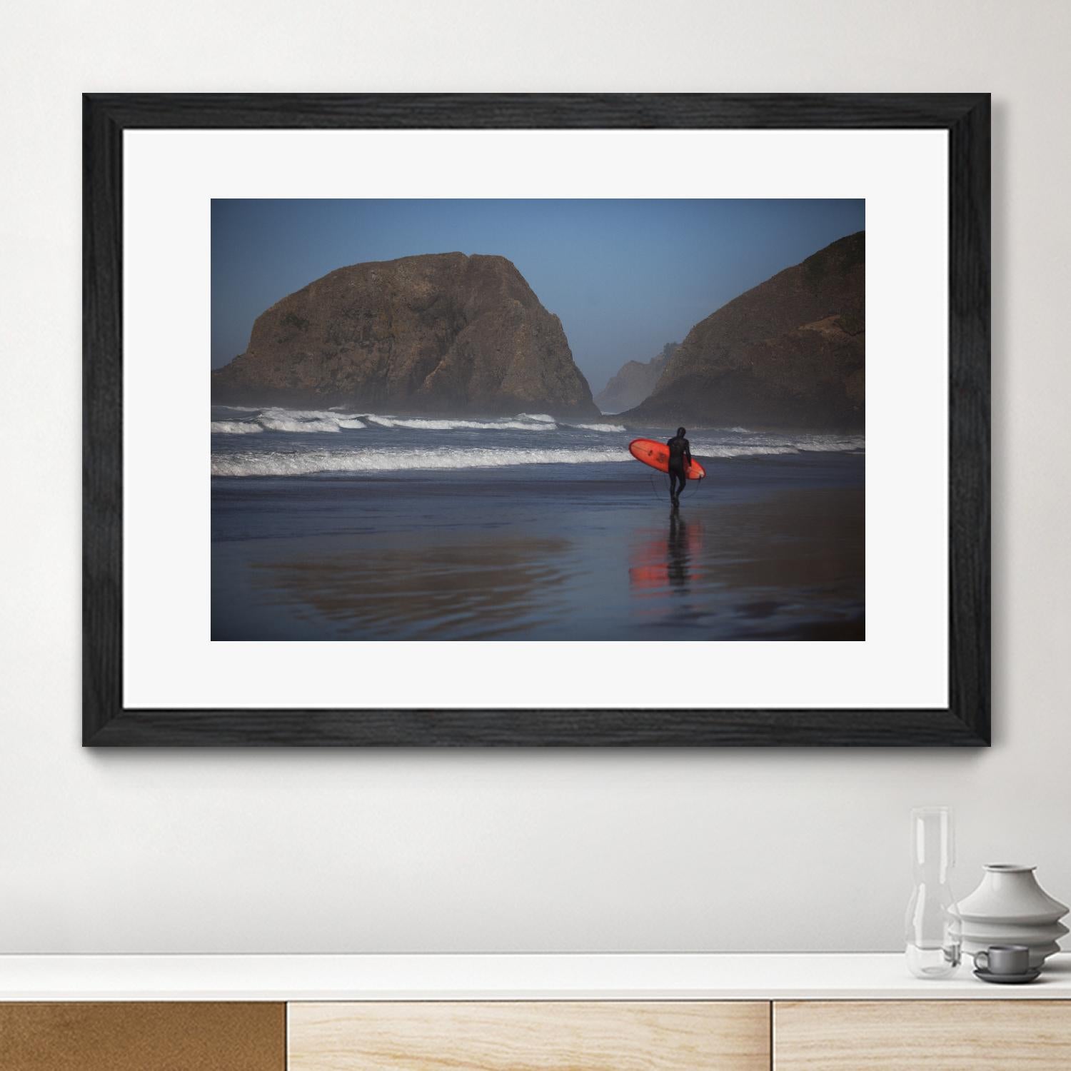 Cannon Beach in the Mist by Aaron Matheson on GIANT ART - blue sea scene