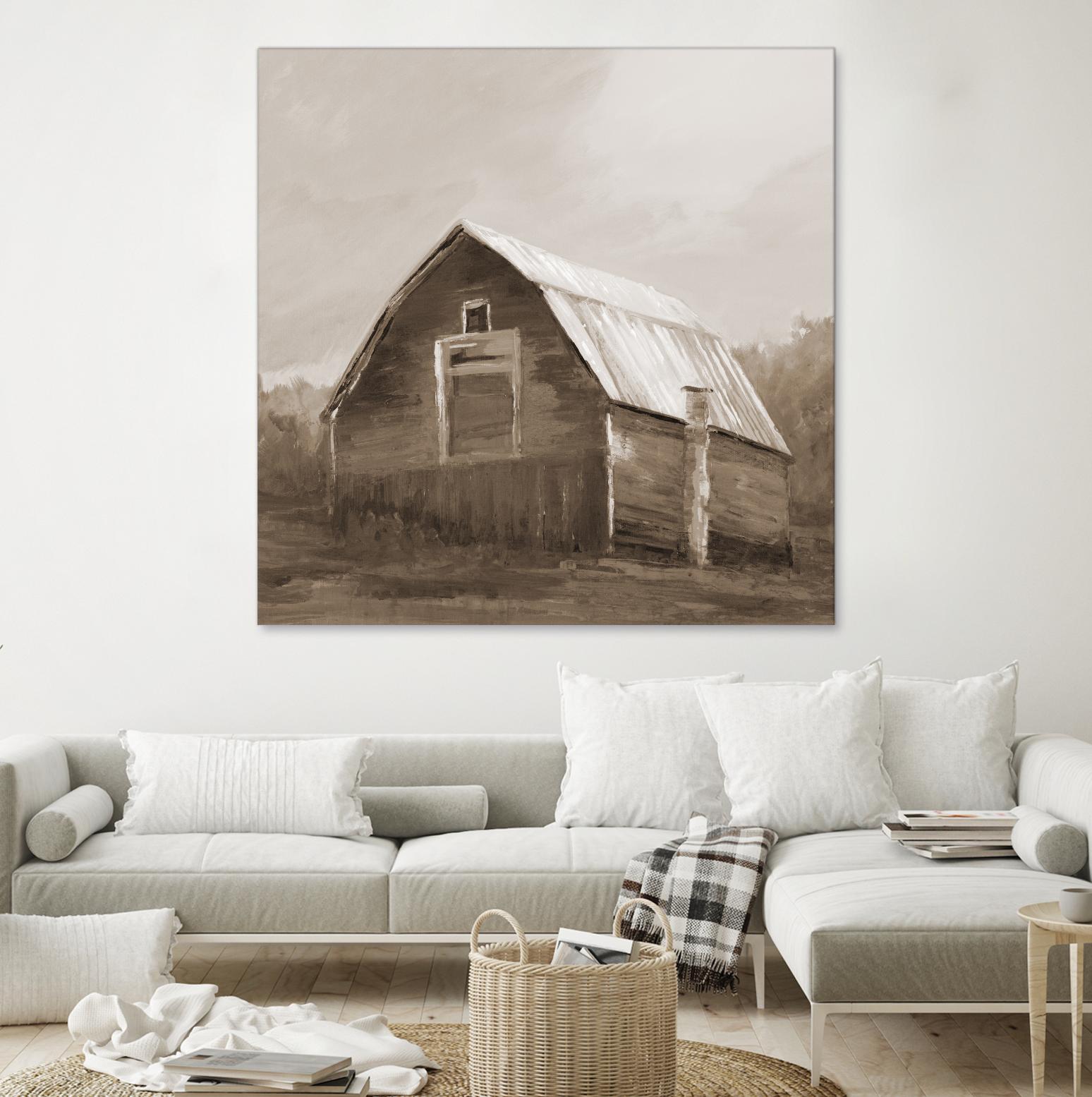 Red Barn by Liz Jardine on GIANT ART - blues, browns scenic