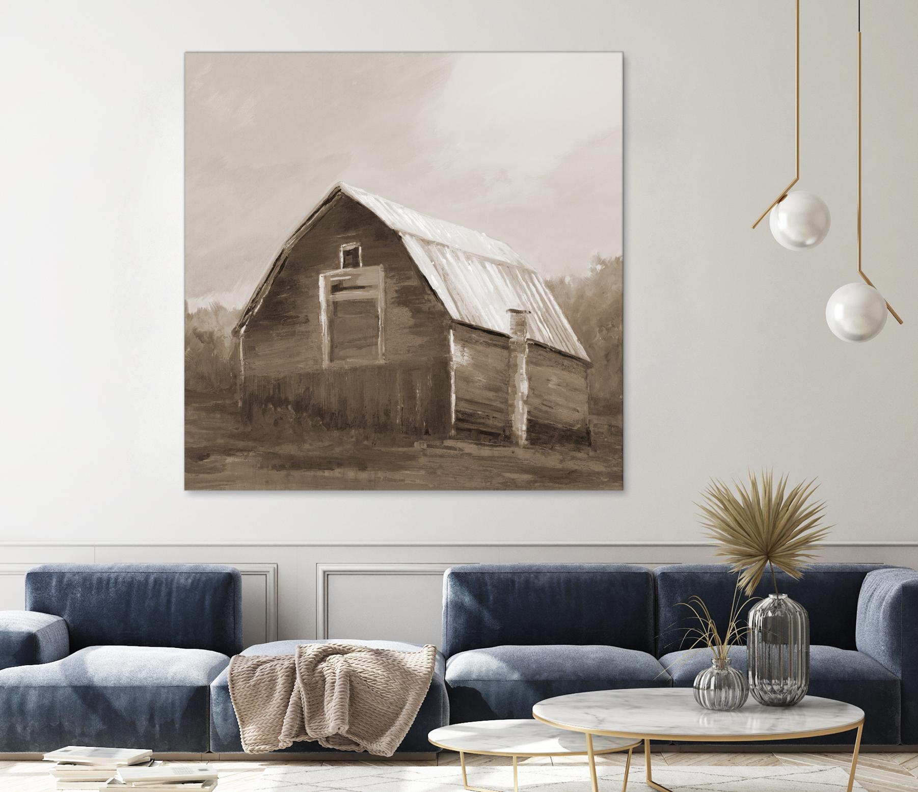 Red Barn by Liz Jardine on GIANT ART - blues, browns scenic