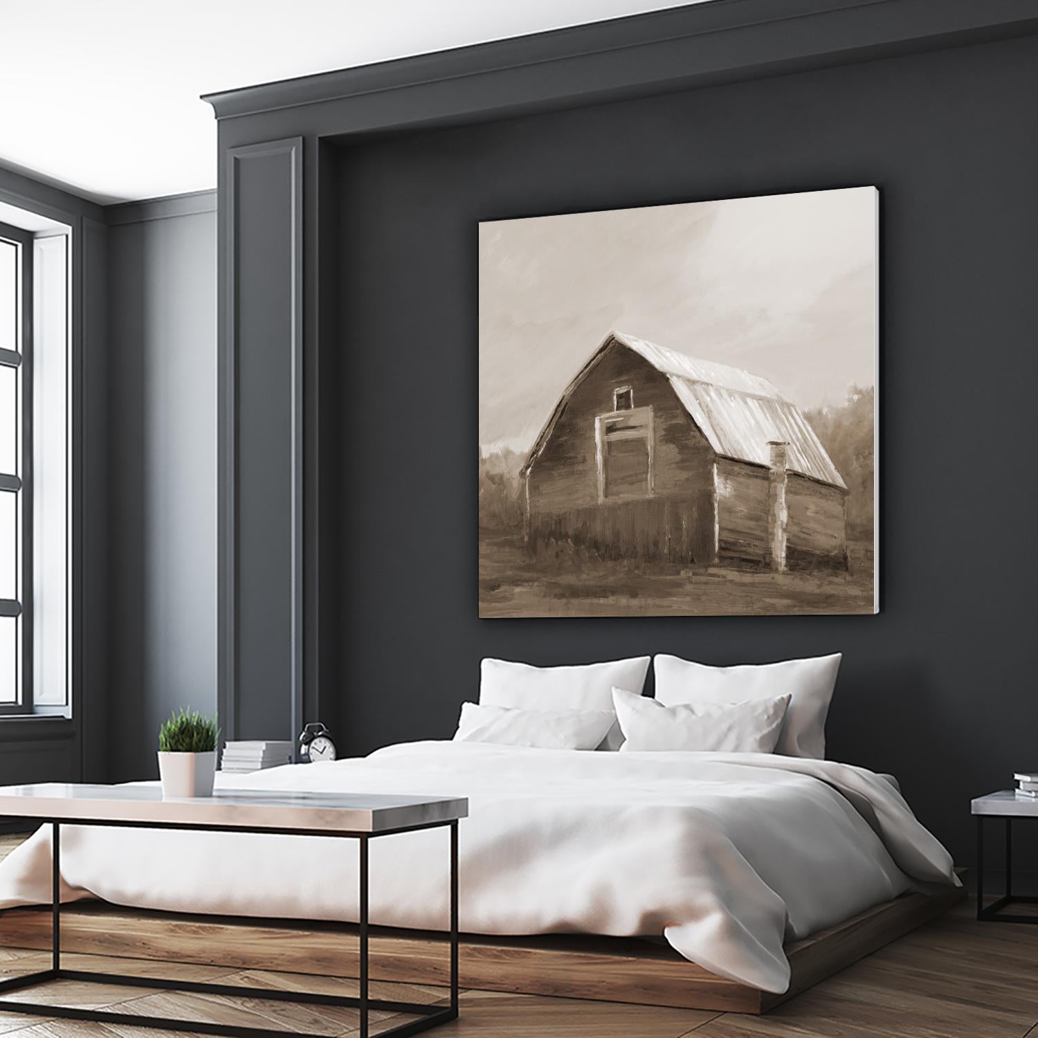 Red Barn by Liz Jardine on GIANT ART - blues, browns scenic