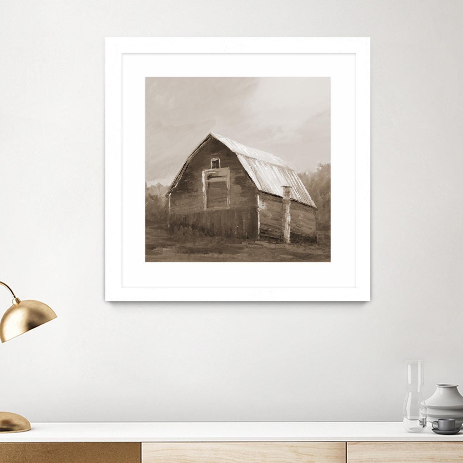 Red Barn by Liz Jardine on GIANT ART - blues, browns scenic