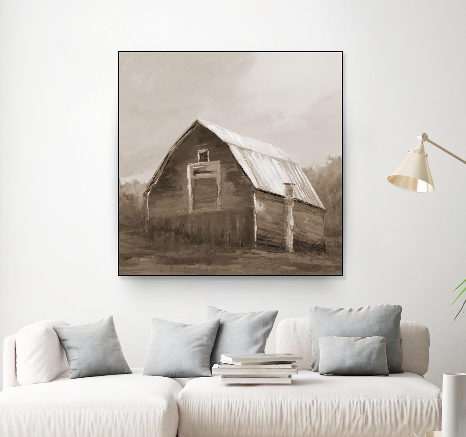 Red Barn by Liz Jardine on GIANT ART - blues, browns scenic