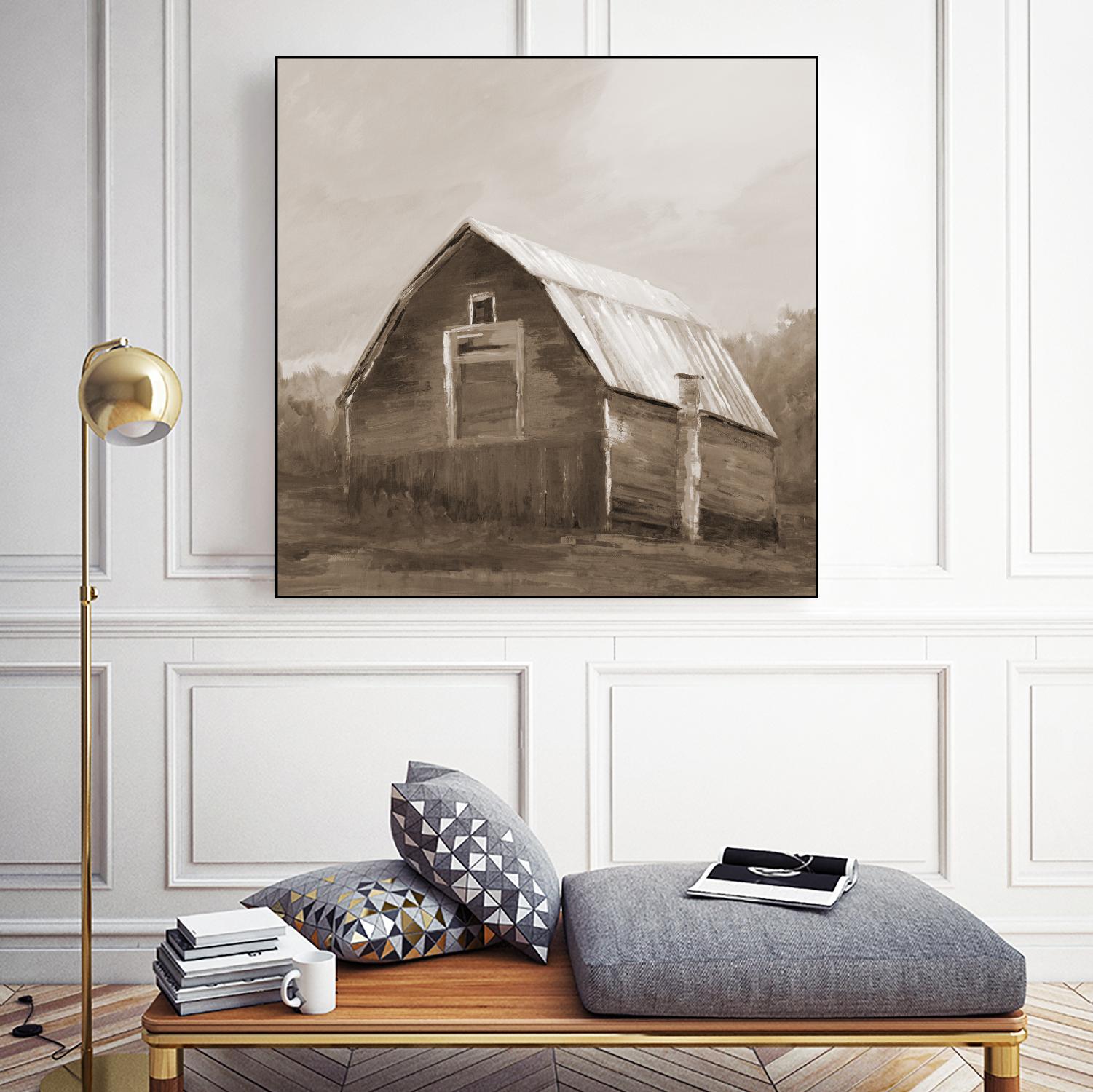 Red Barn by Liz Jardine on GIANT ART - blues, browns scenic